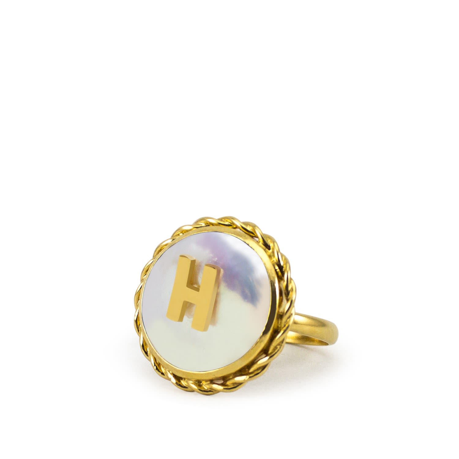Moonglow Gold-Plated Initial H Pearl Ring