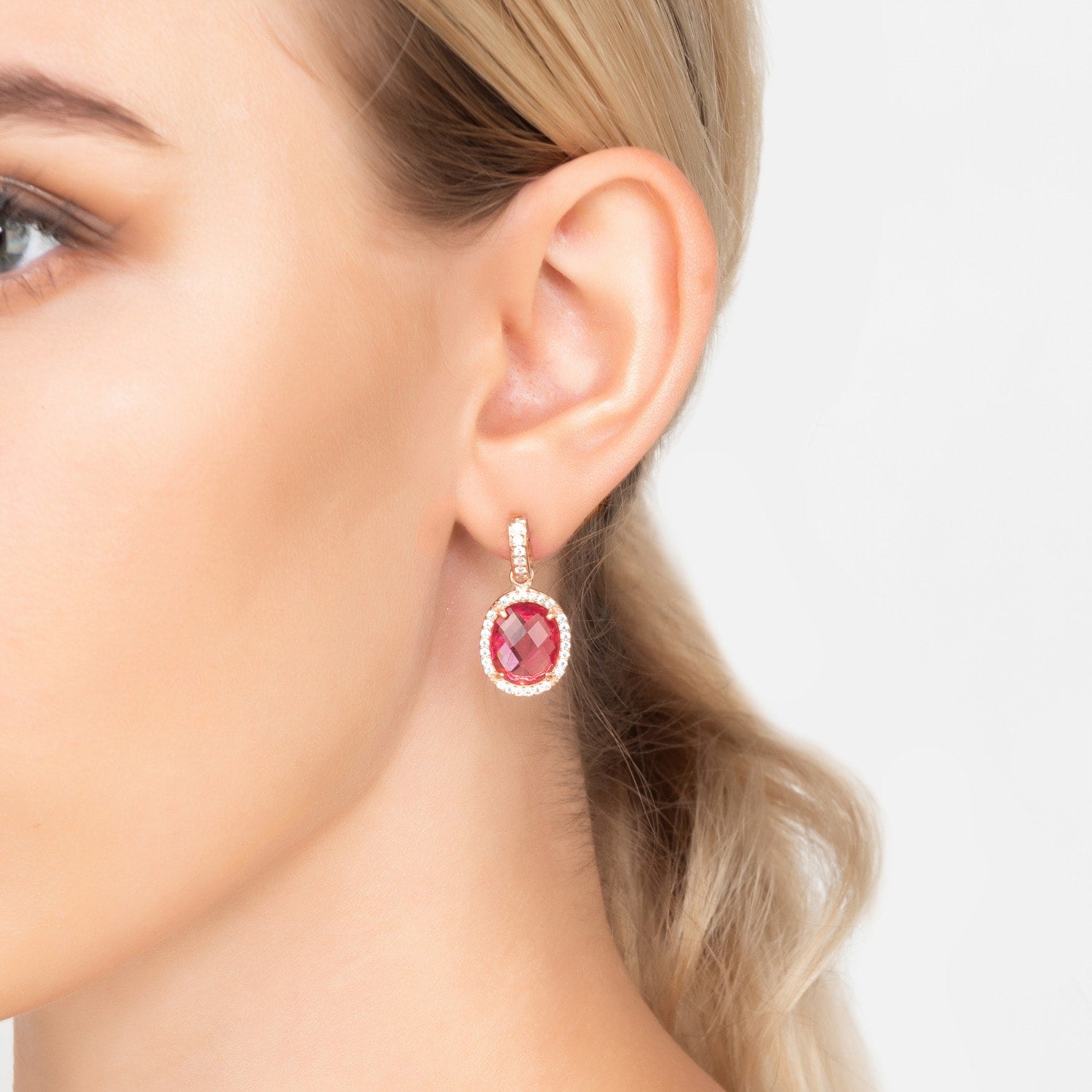 Beatrice Oval Gemstone Drop Earrings Rose Gold Pink Tourmaline