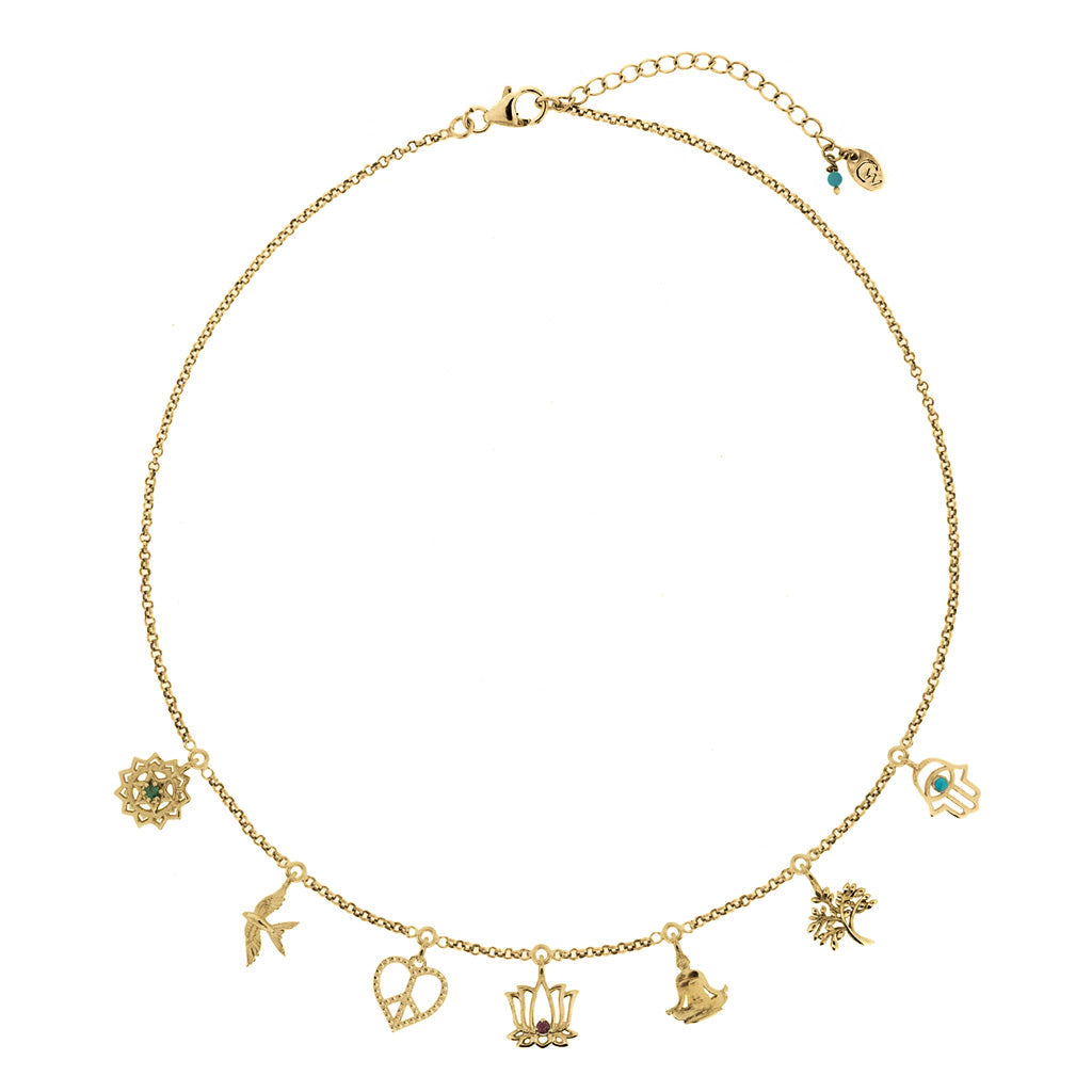 Peace, Love And Freedom Gold Vermeil Charm Necklace