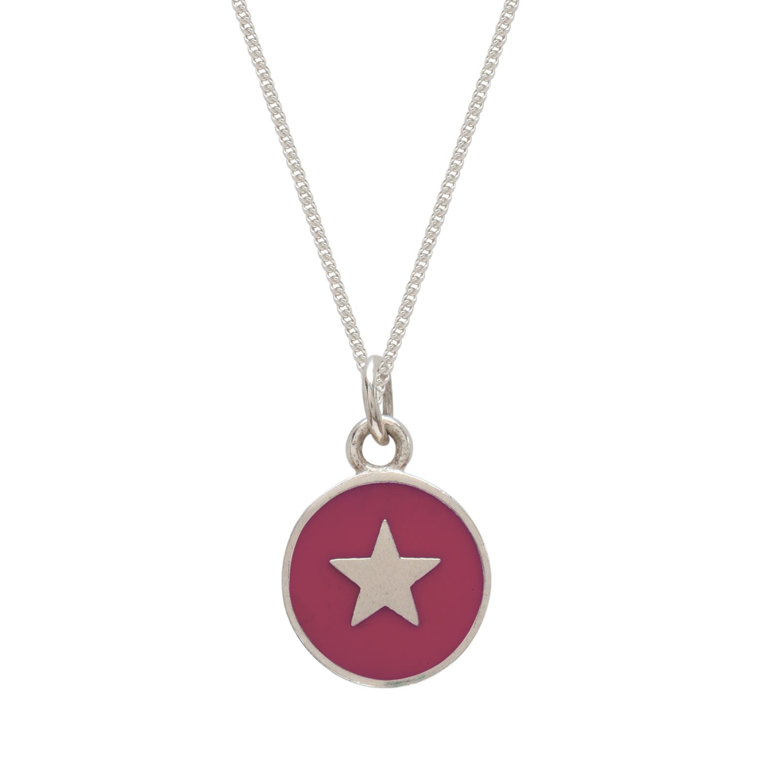 Small Star Enamel Necklace Sterling Silver Red