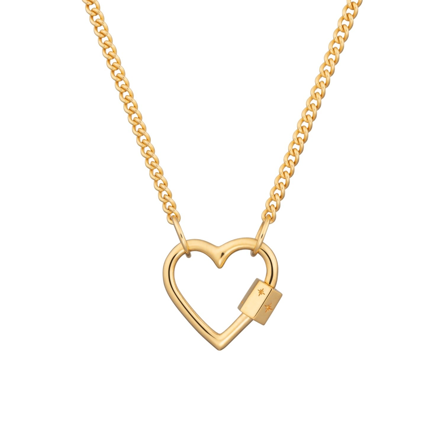 Gold Plated Heart Carabiner Curb Chain Necklace