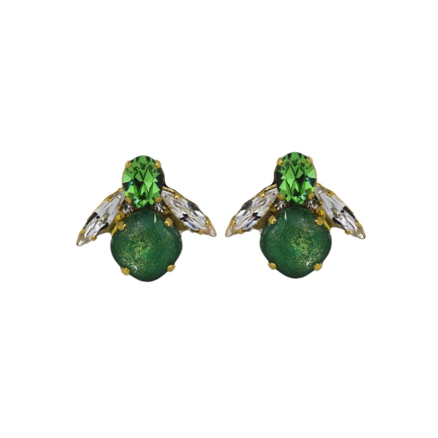 Yuletide Green Baby Bee Earrings - Pierced