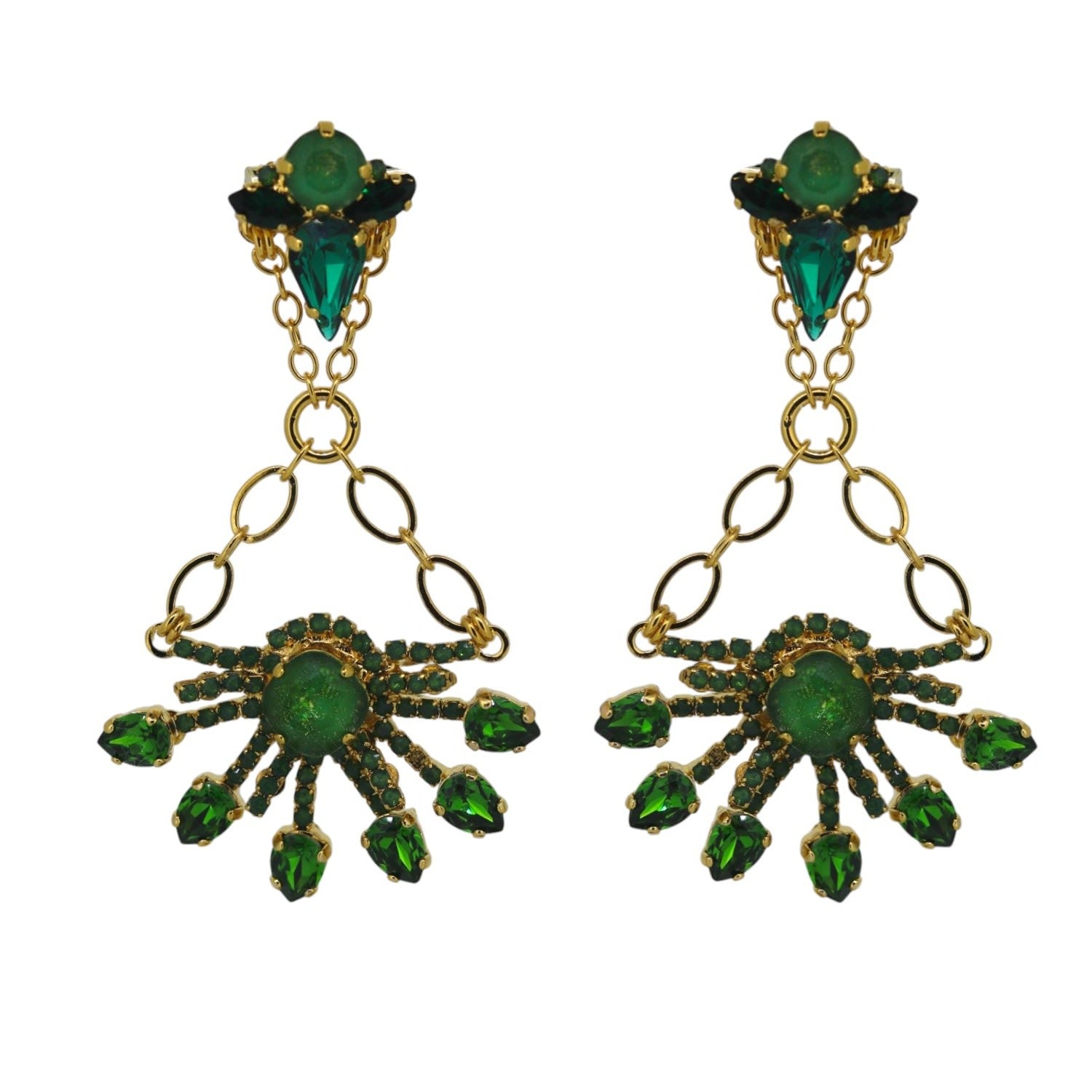Yuletide Green Burst Chandelier Earrings