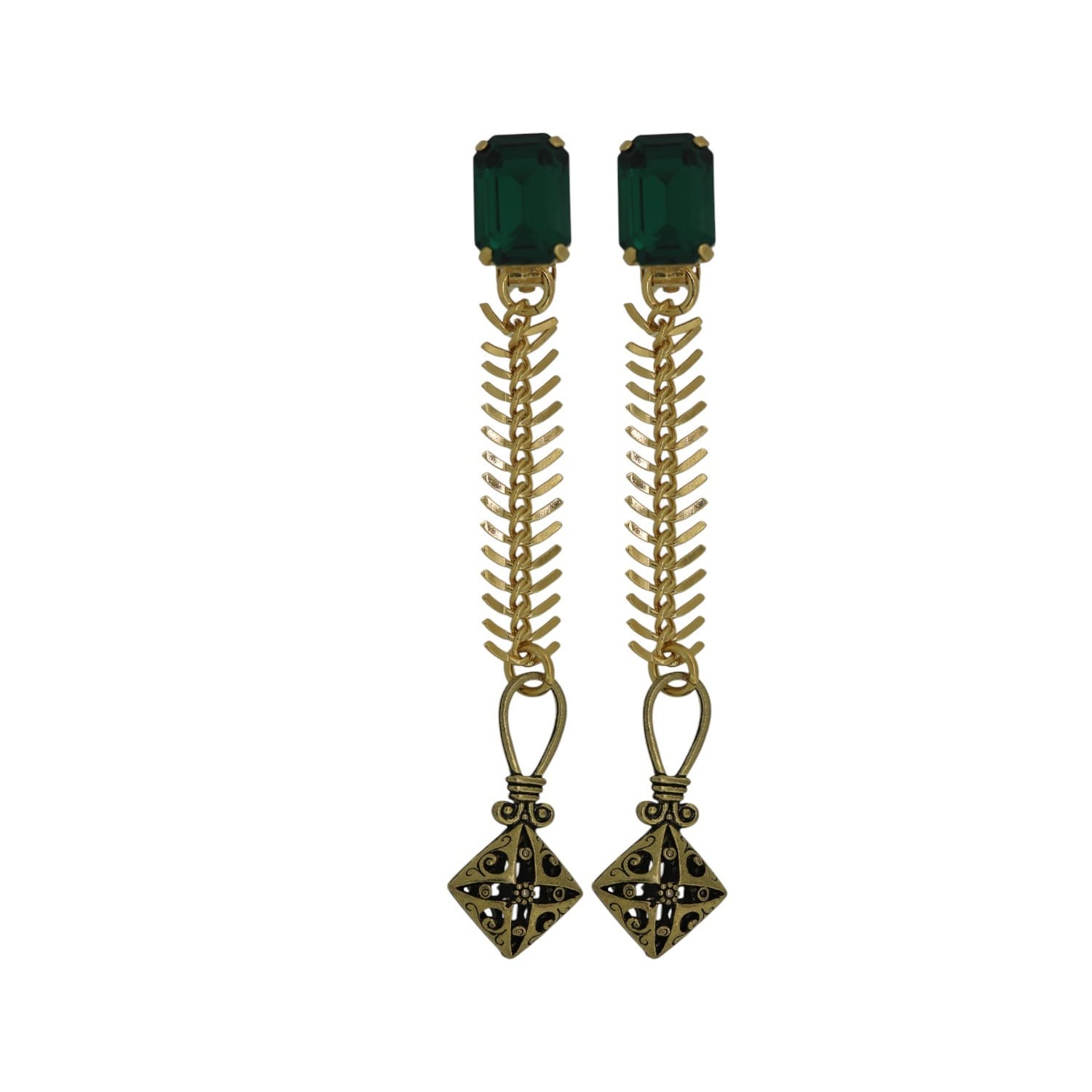Yuletide Green Fir Drop Earrings - Clip