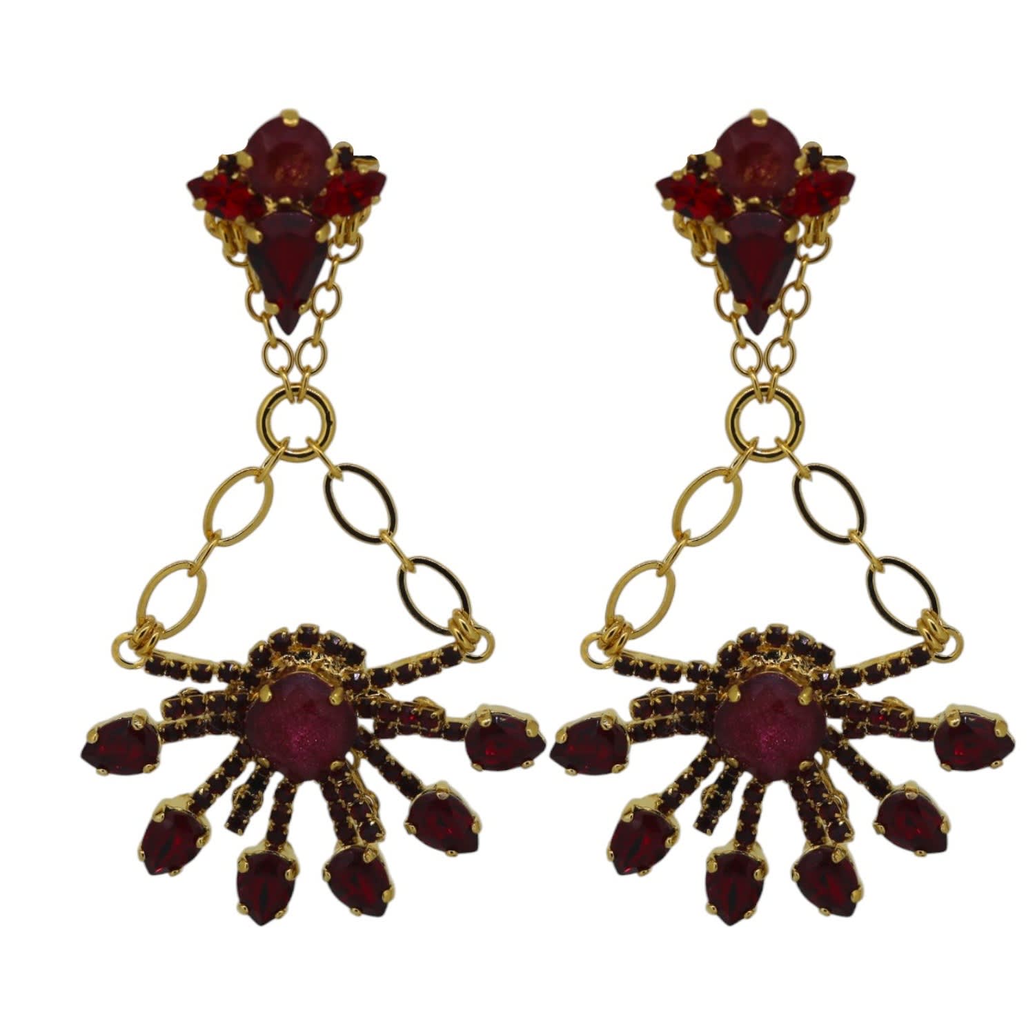 Yuletide Red Burst Chandelier Earrings