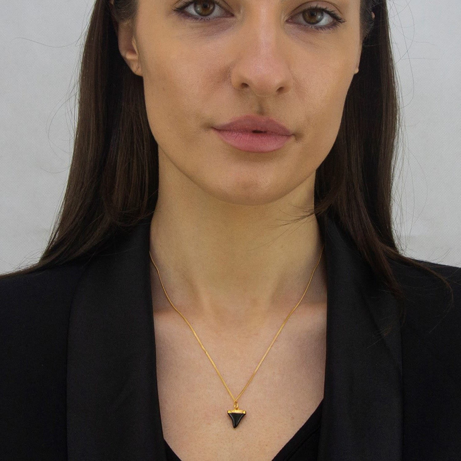 New Black Enamel & Gold-Plated Sharks Tooth Mini Pendant