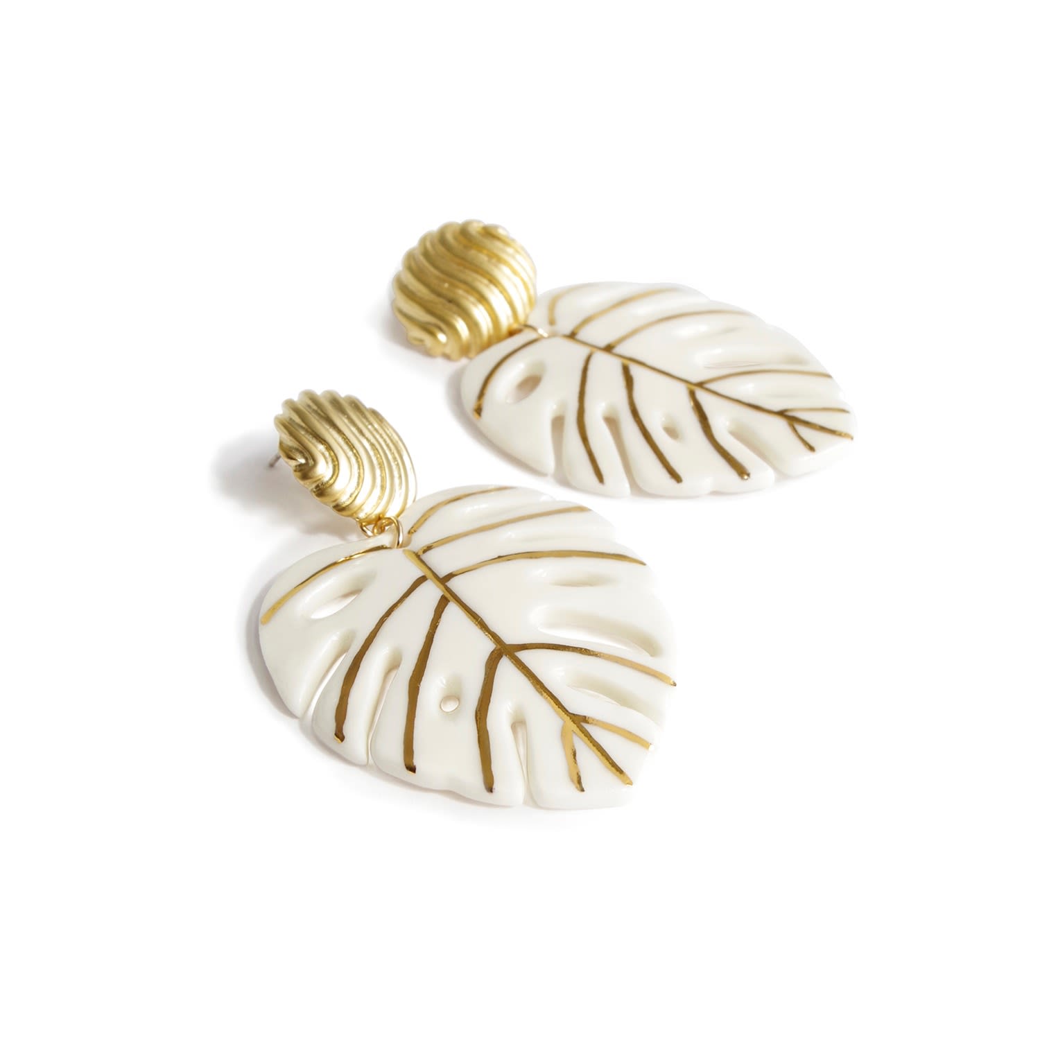 Golden Monstera Leaf Statement Earrings