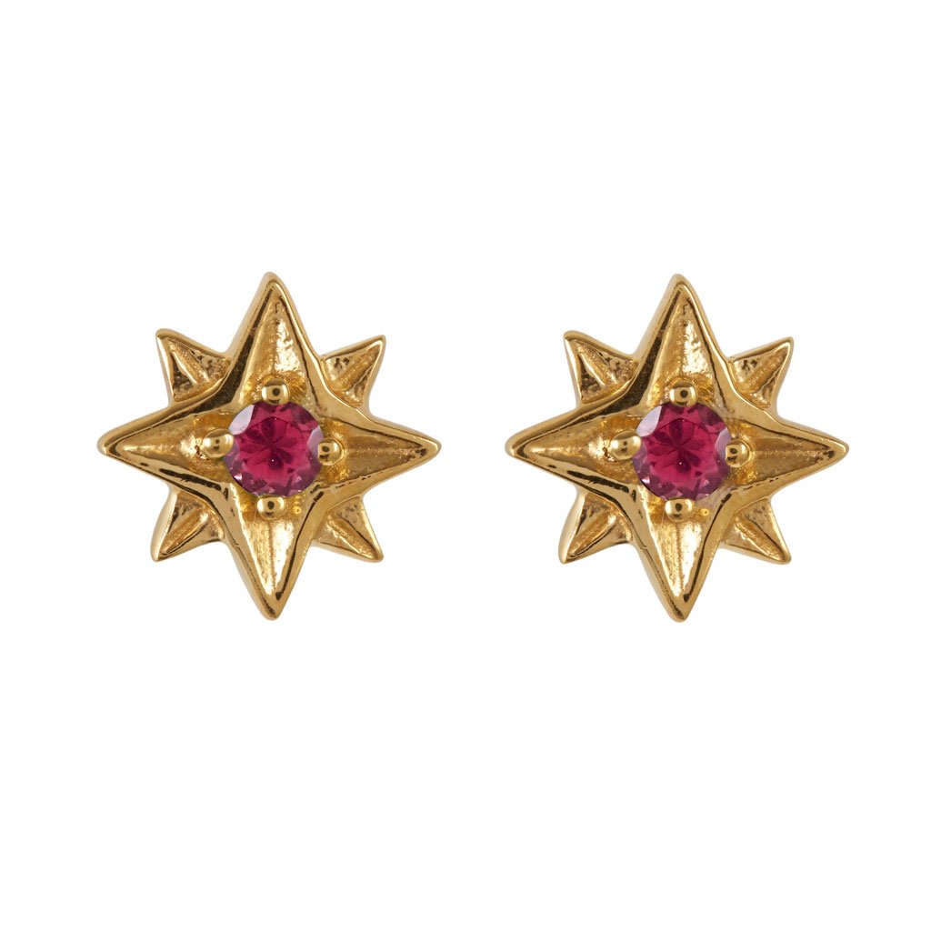 Guiding North Star Gold Vermeil Stud Earrings - Rhodolite Garnet