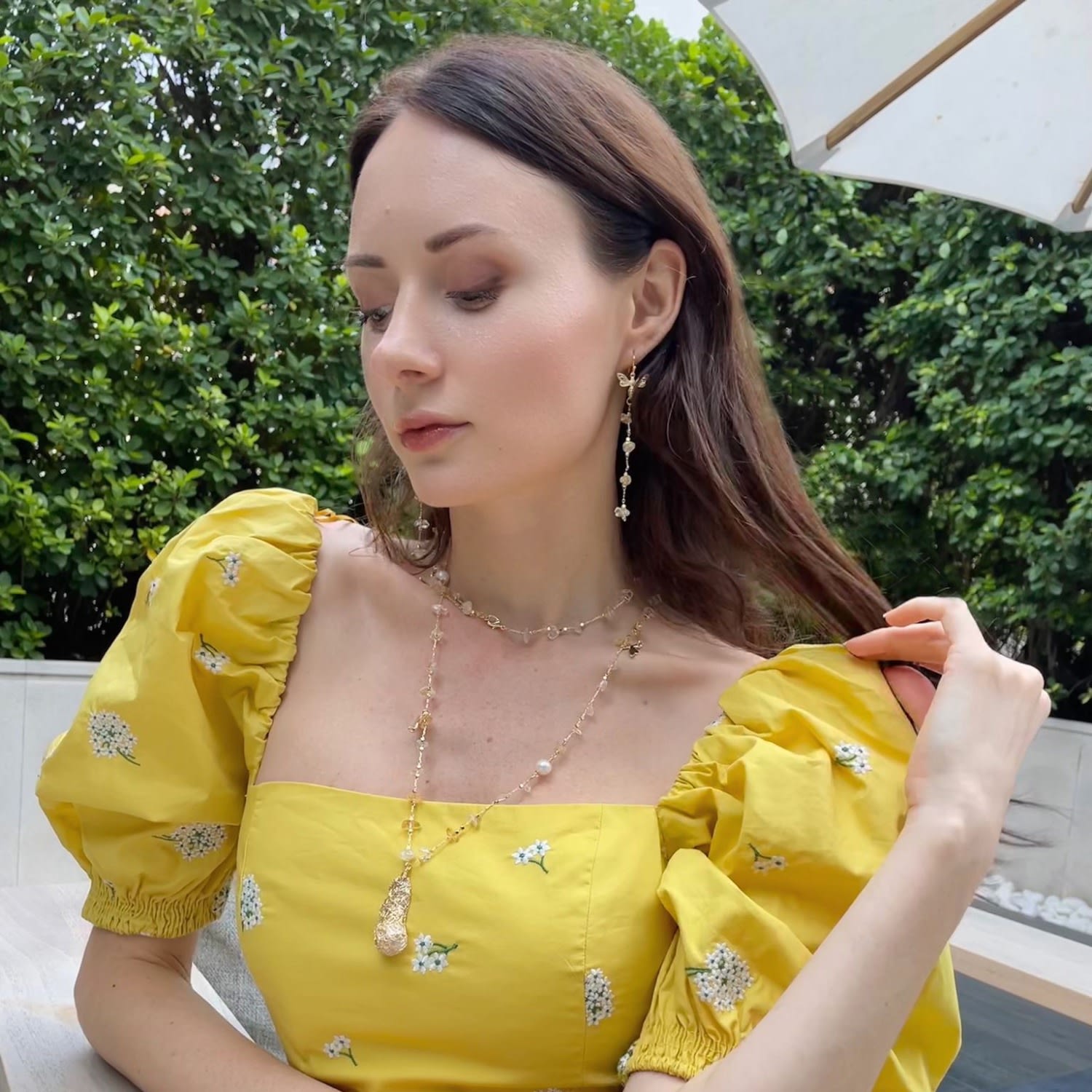 Citrine With Butterfly Charm Elongated Earrings