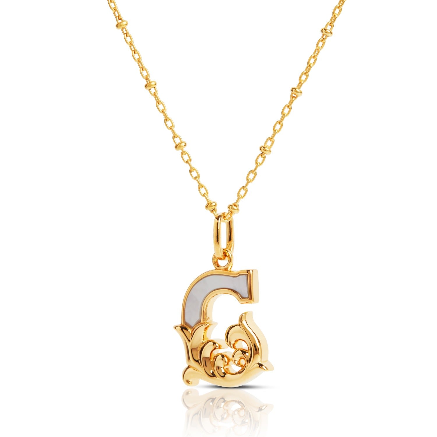 Gold Plated G Initial Necklace With Mother Of Pearl