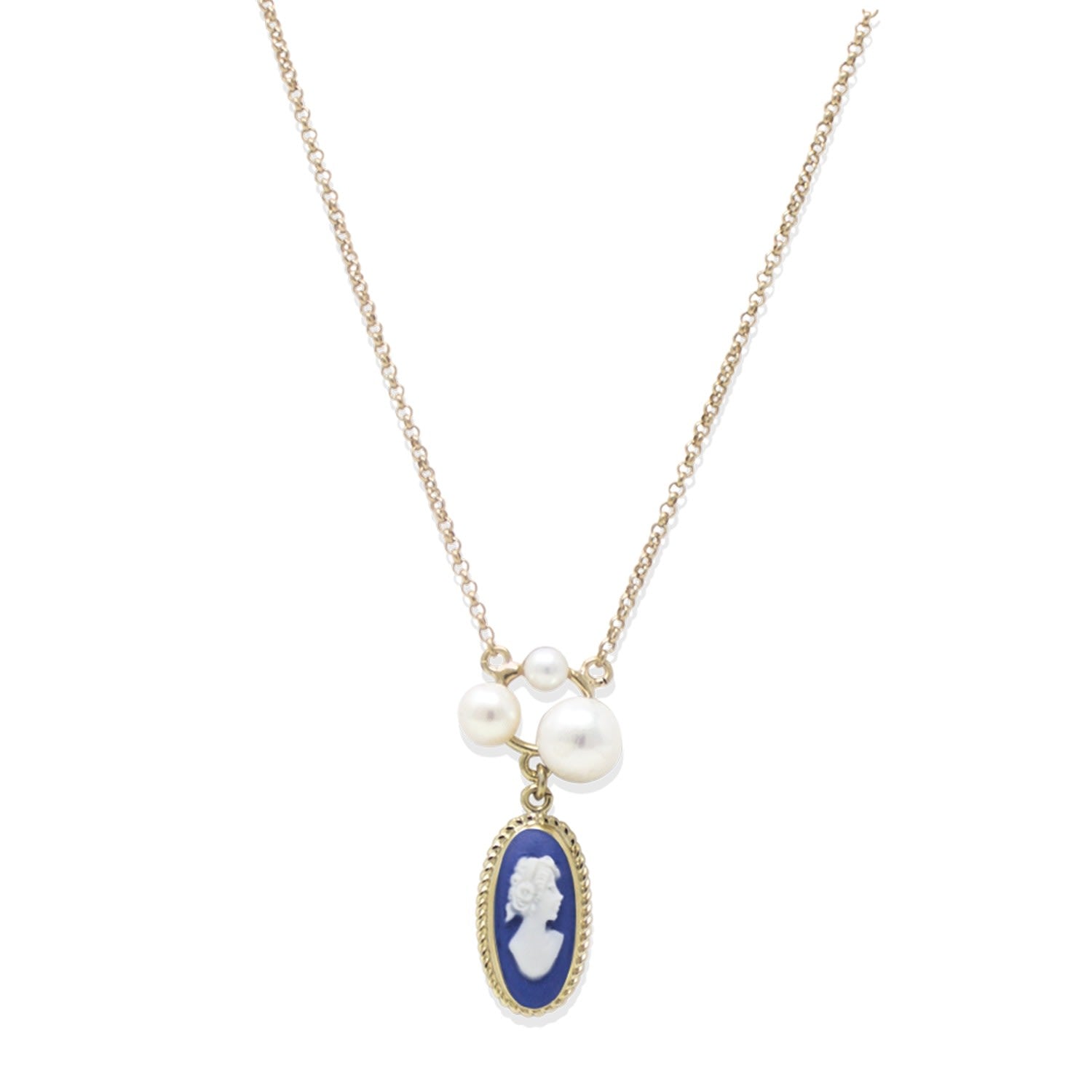 Lilith Gold-Plated Blue Cameo And Pearl Necklace
