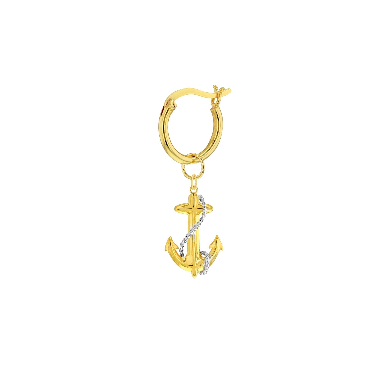 Mini Anchor Charm 2-Tone 18Kt Gold Plate With Silver Detail On Gold Hoop