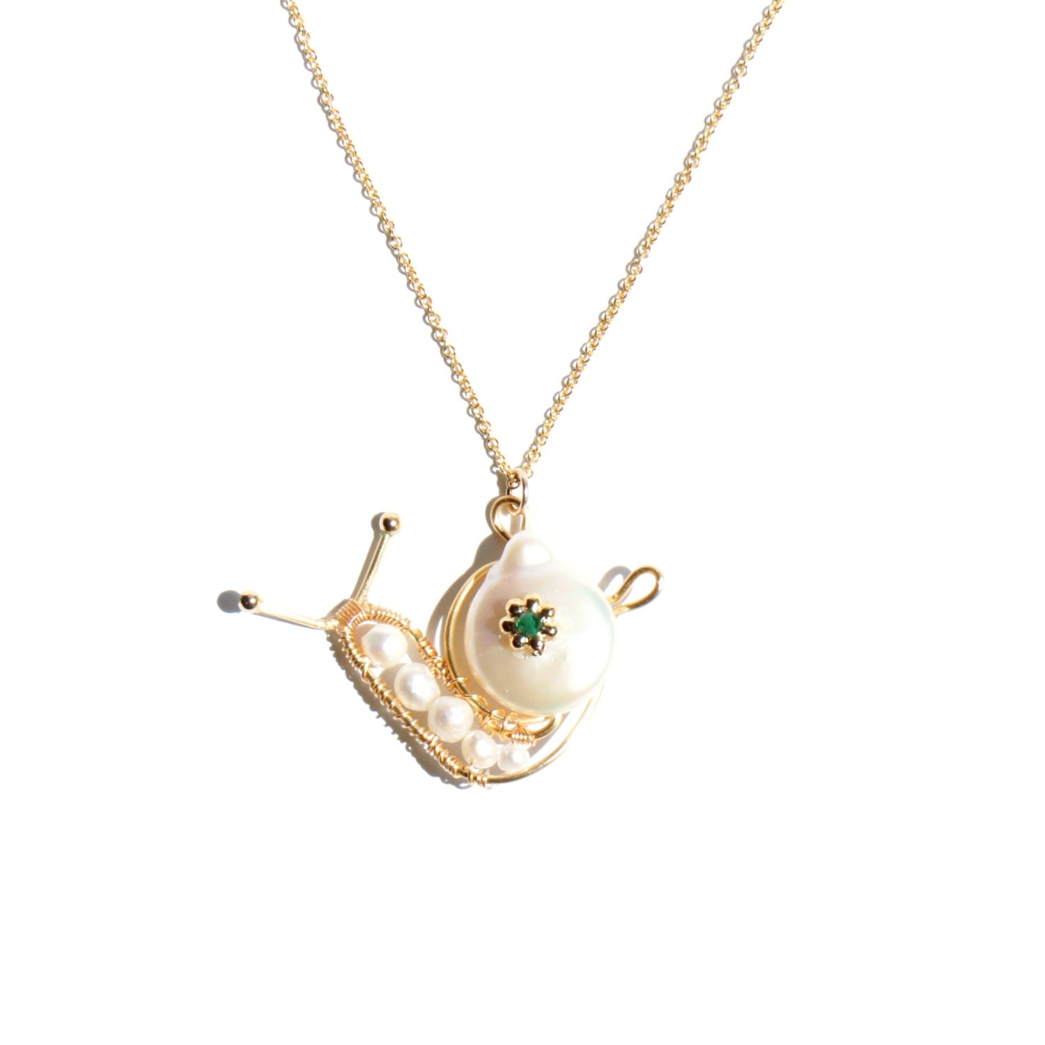 Snailed It Freshwater Pearl Snail Necklace 18K Gold-Filled Chain