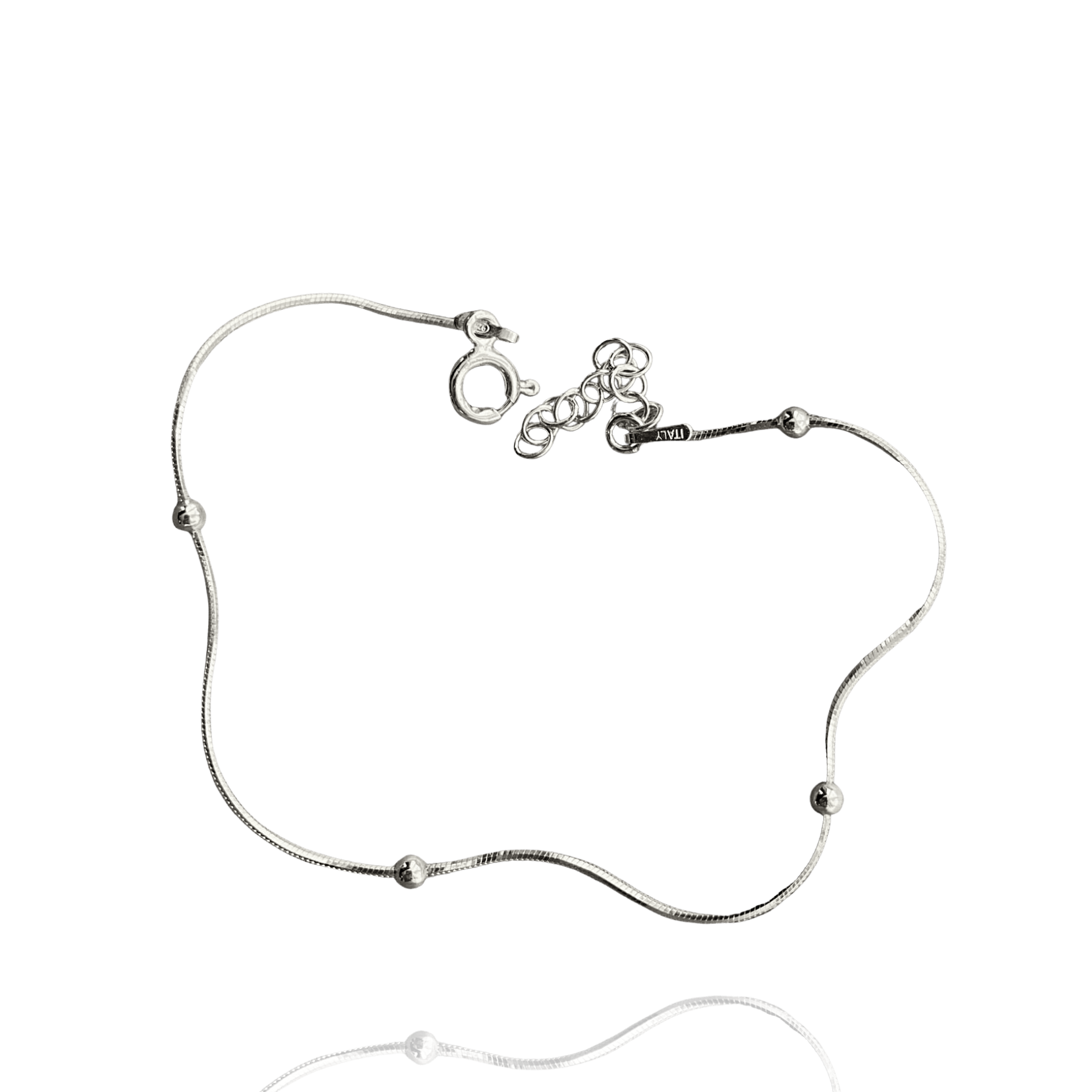 Italian Bead Chain Sterling Silver Satellite Bracelet - Silver