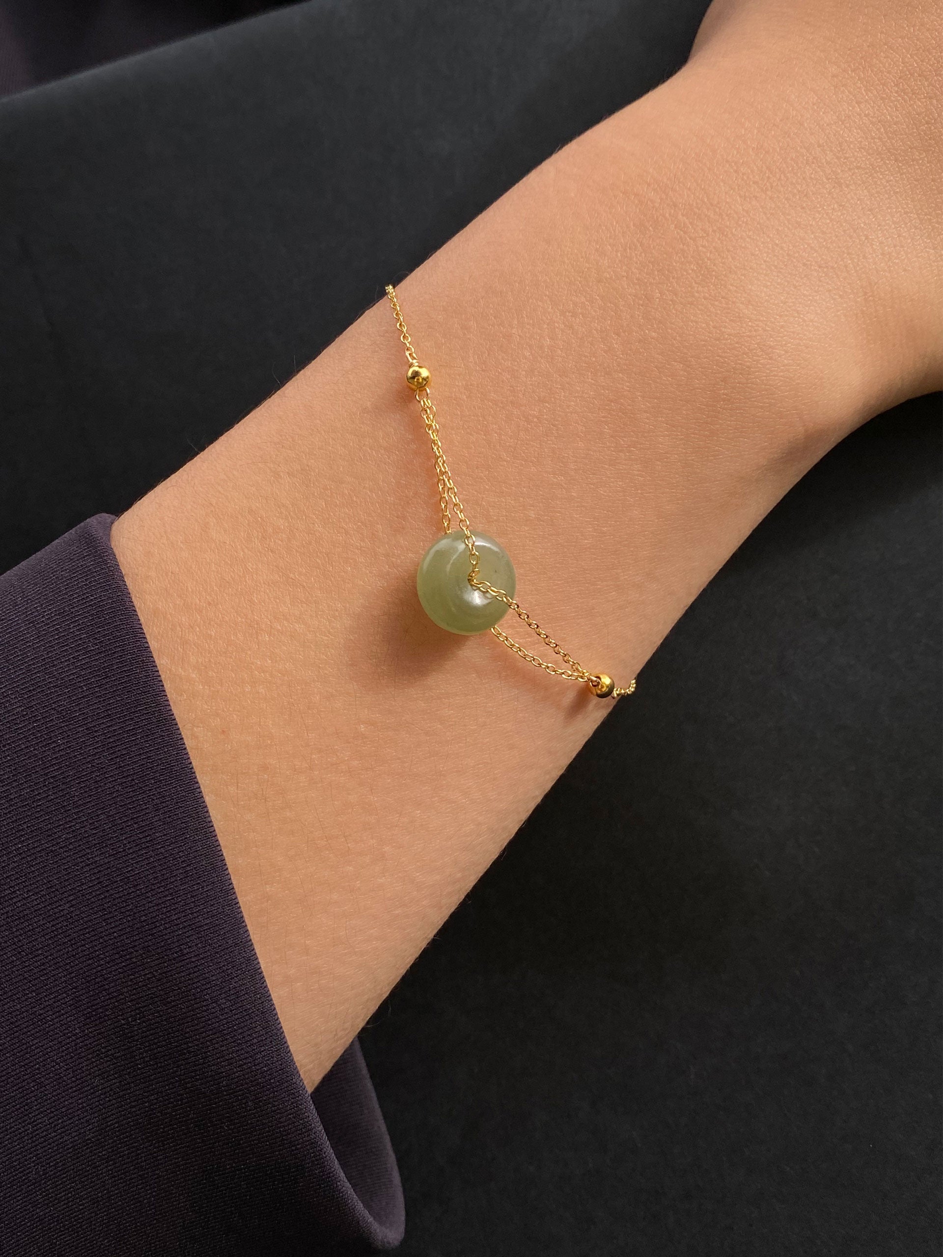 Coin Green Jade Gold Bracelet