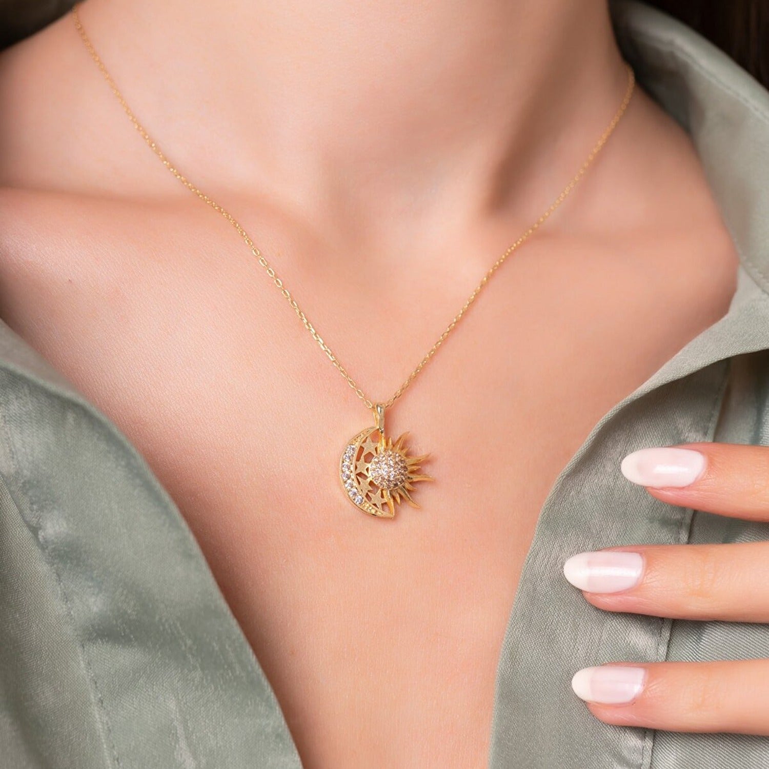 Sterling Silver Sun Moon Necklace Pendant