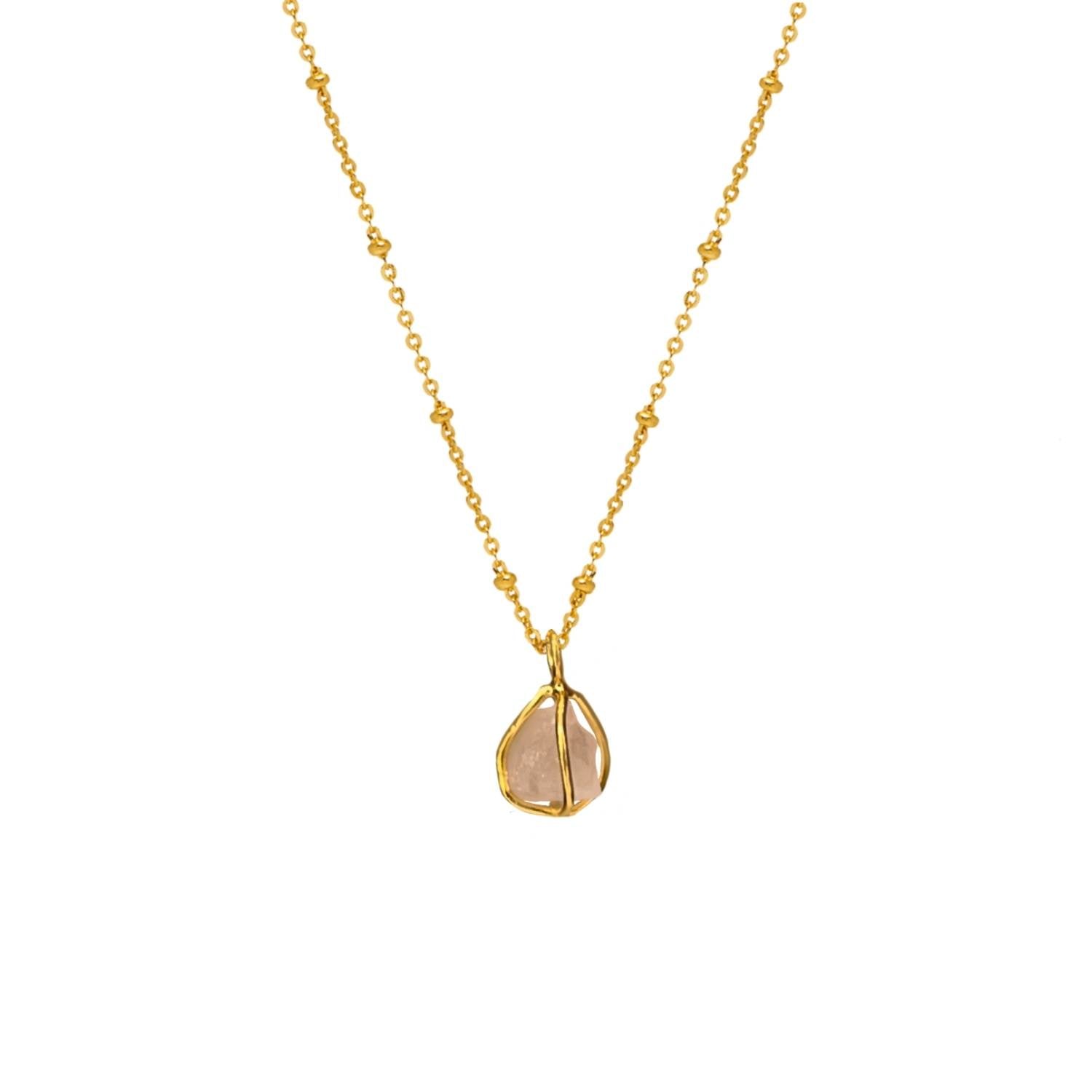 Raw Rose Quartz In Cage Pendant