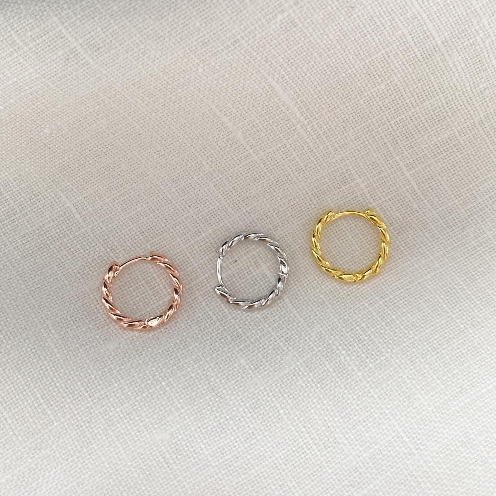 Twisted Sterling Silver Mini Huggie Hoop Earring - Silver