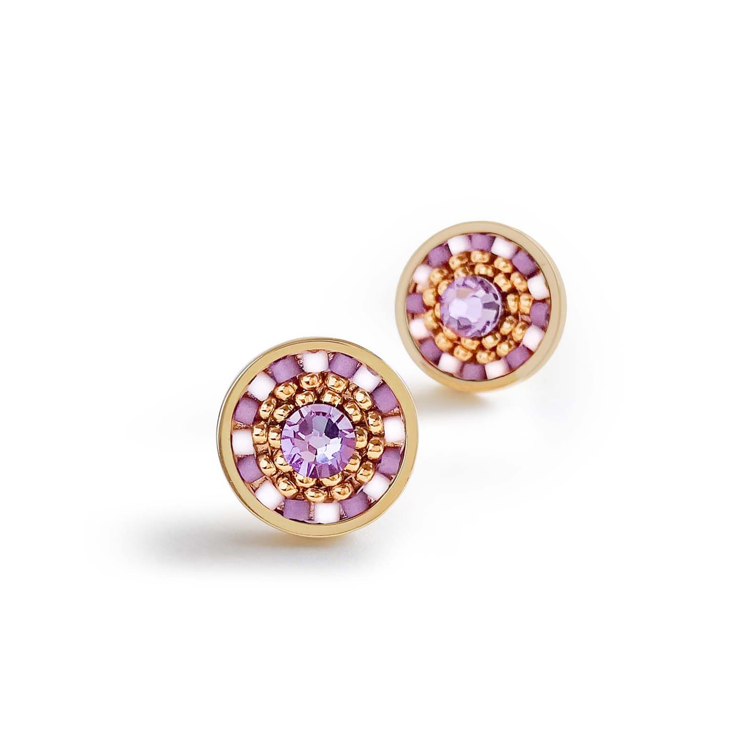 Striped Medallion Stud Earrings - Heather