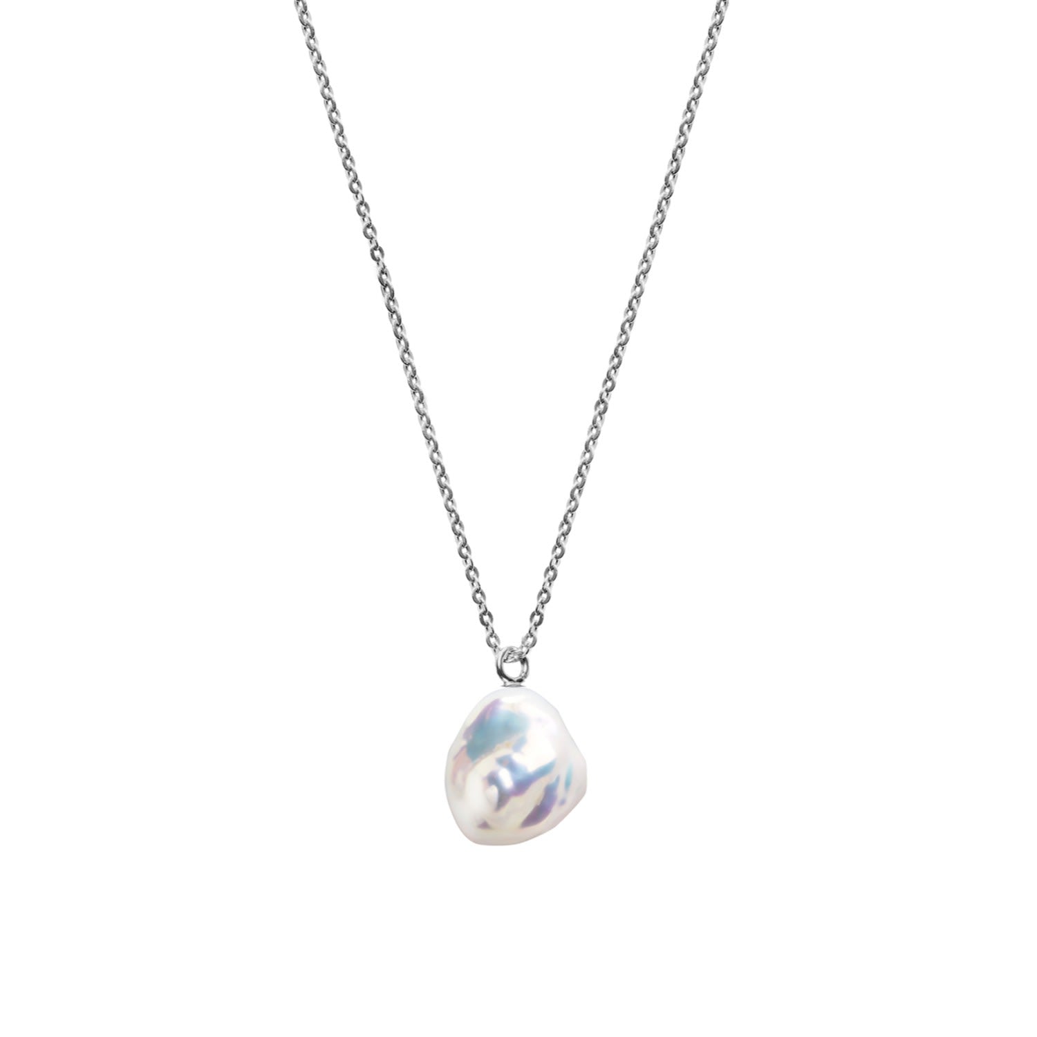 Mermaid Keshi Pearl Fine Chain Necklace - Silver