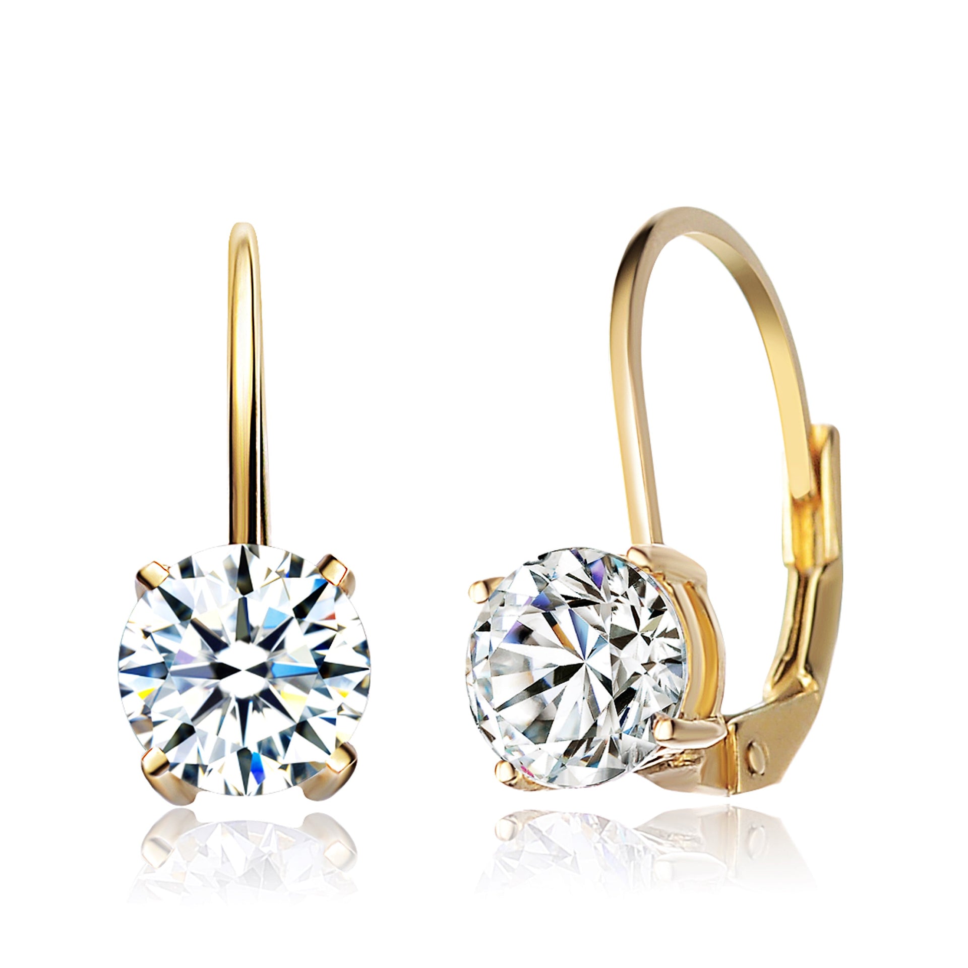 Gold Plated Sterling Silver Cubic Zirconia Classic Leverback Earrings