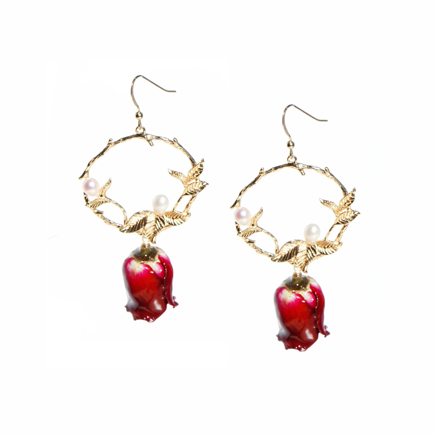 Real Flower Grande Amore Red Rose Drop Earrings