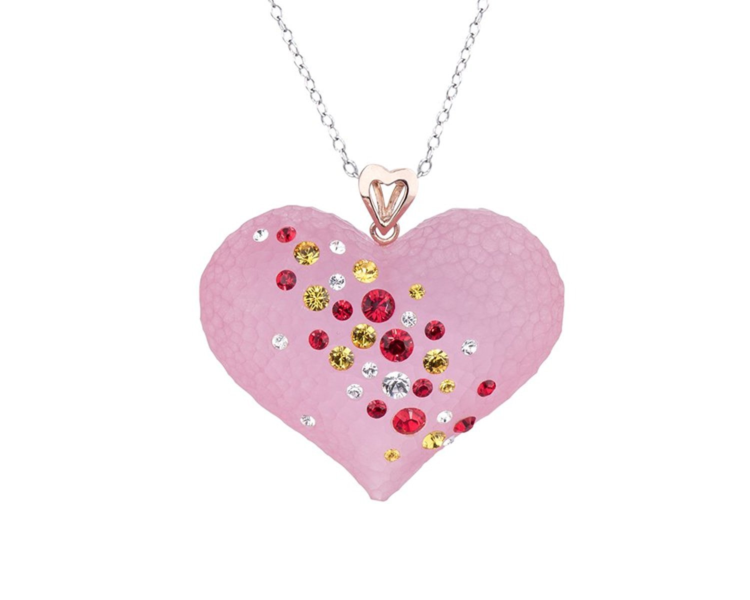 Pink Lucite Heart Pendant With Swarovski Crystals