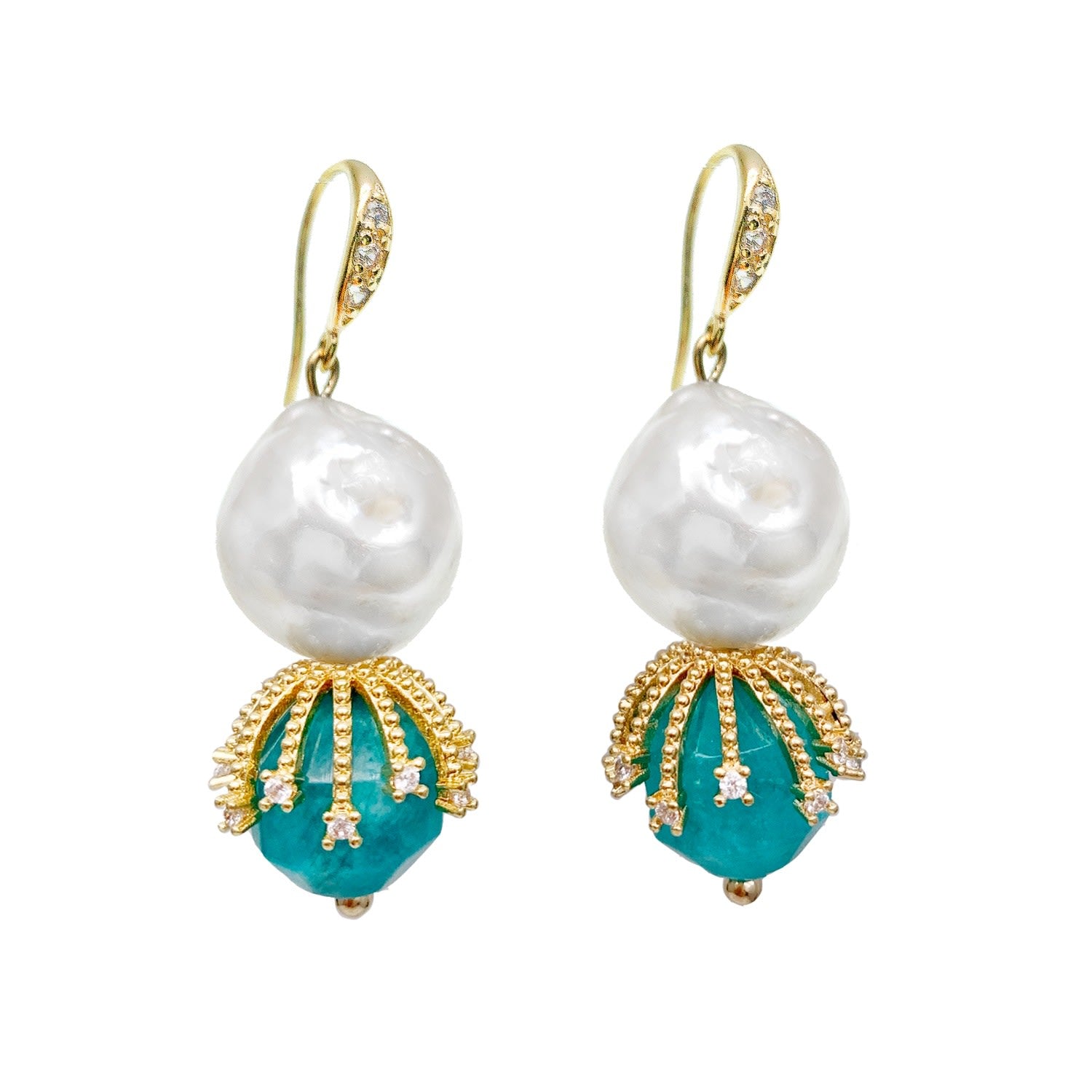 Freshwater Pearls With Jade Dangle Hook Earrings