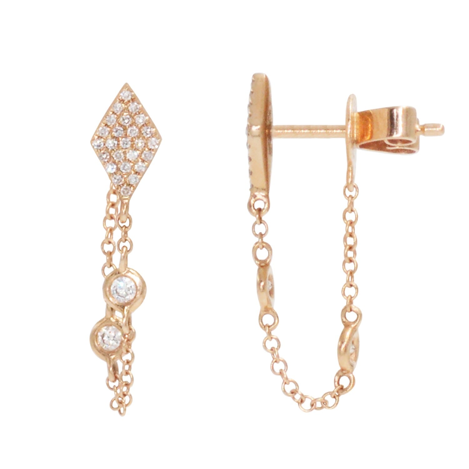 Kite Chain Studs With Diamonds In Rose Gold