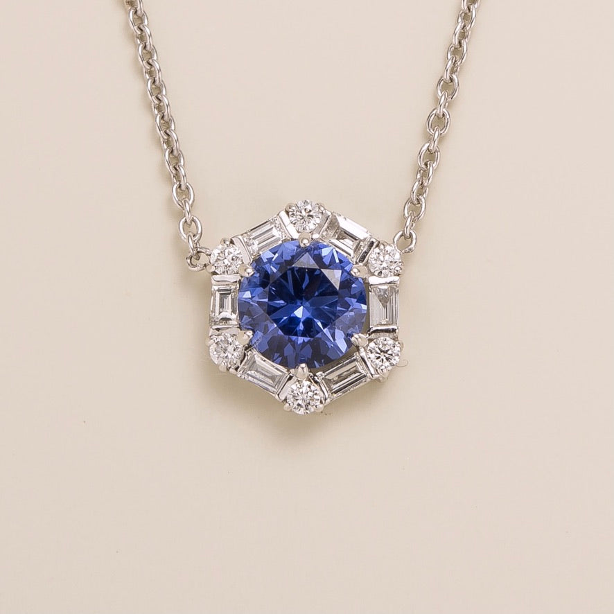 Melba White Gold Necklace In Blue Sapphire & Diamond
