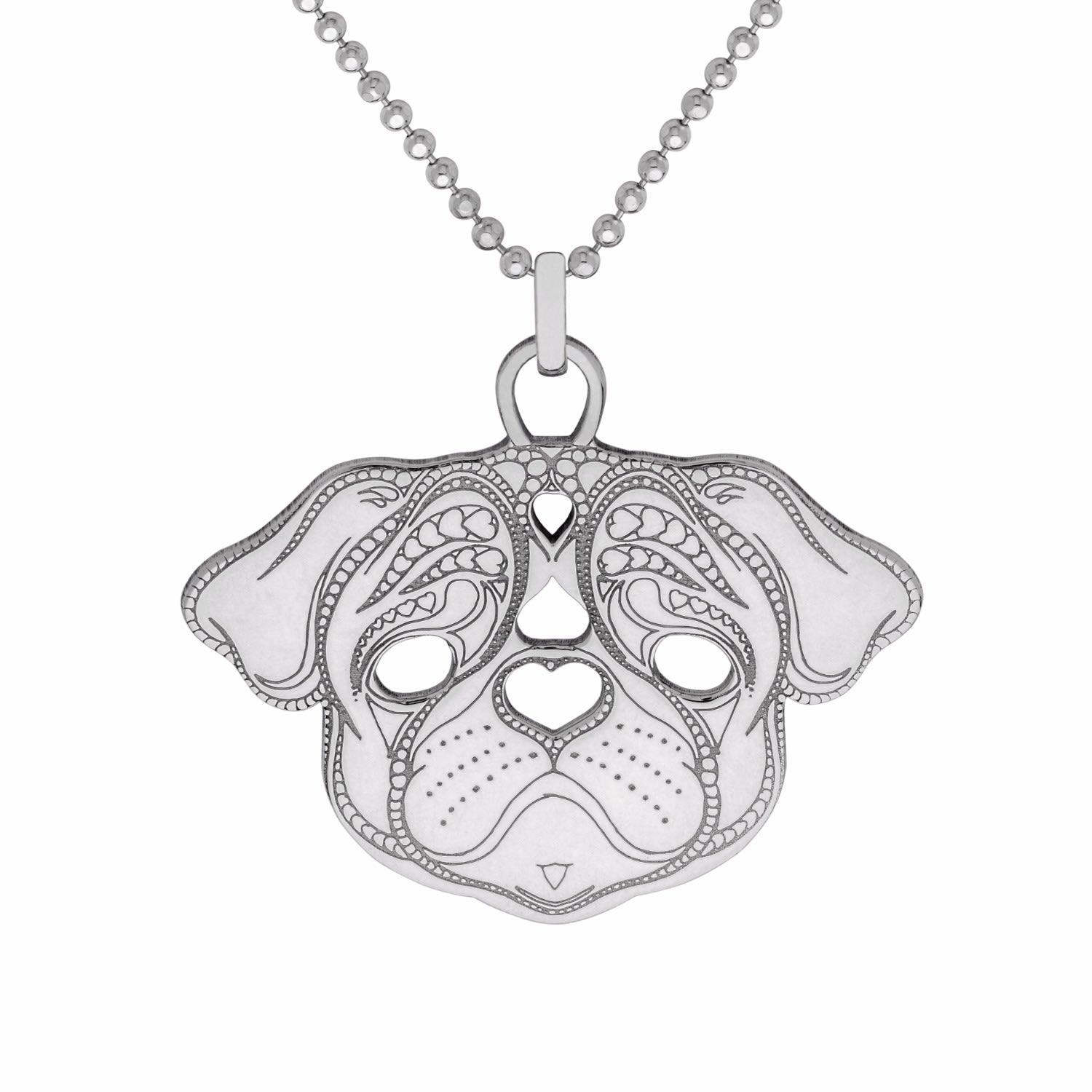 Medium Silver Pug Pendant Necklace