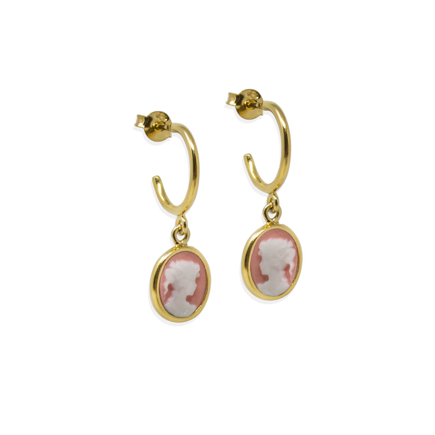 Gold-Plated Pink Mini Cameo Hoop Earrings