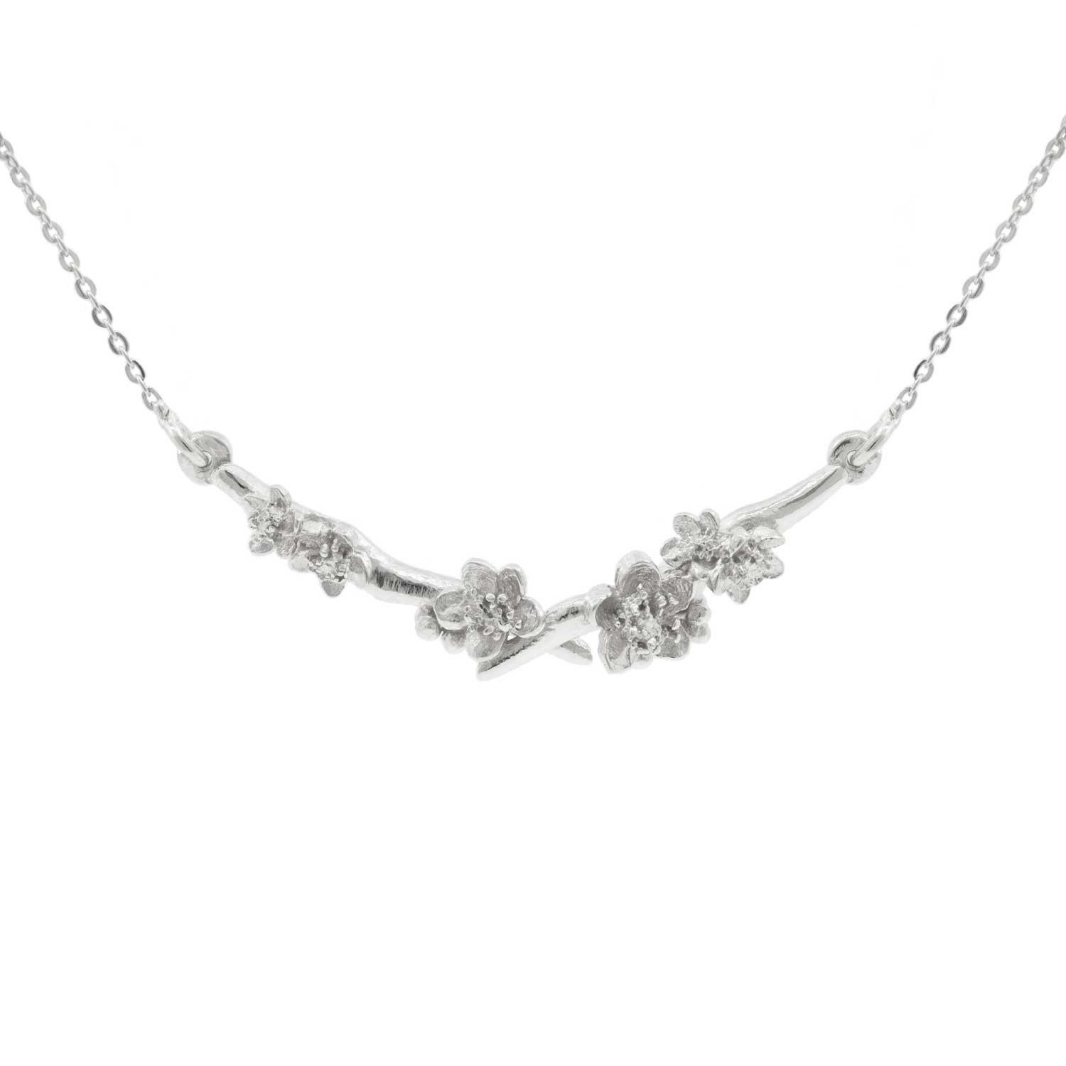 Cherry Blossom Branch Necklace – Silver