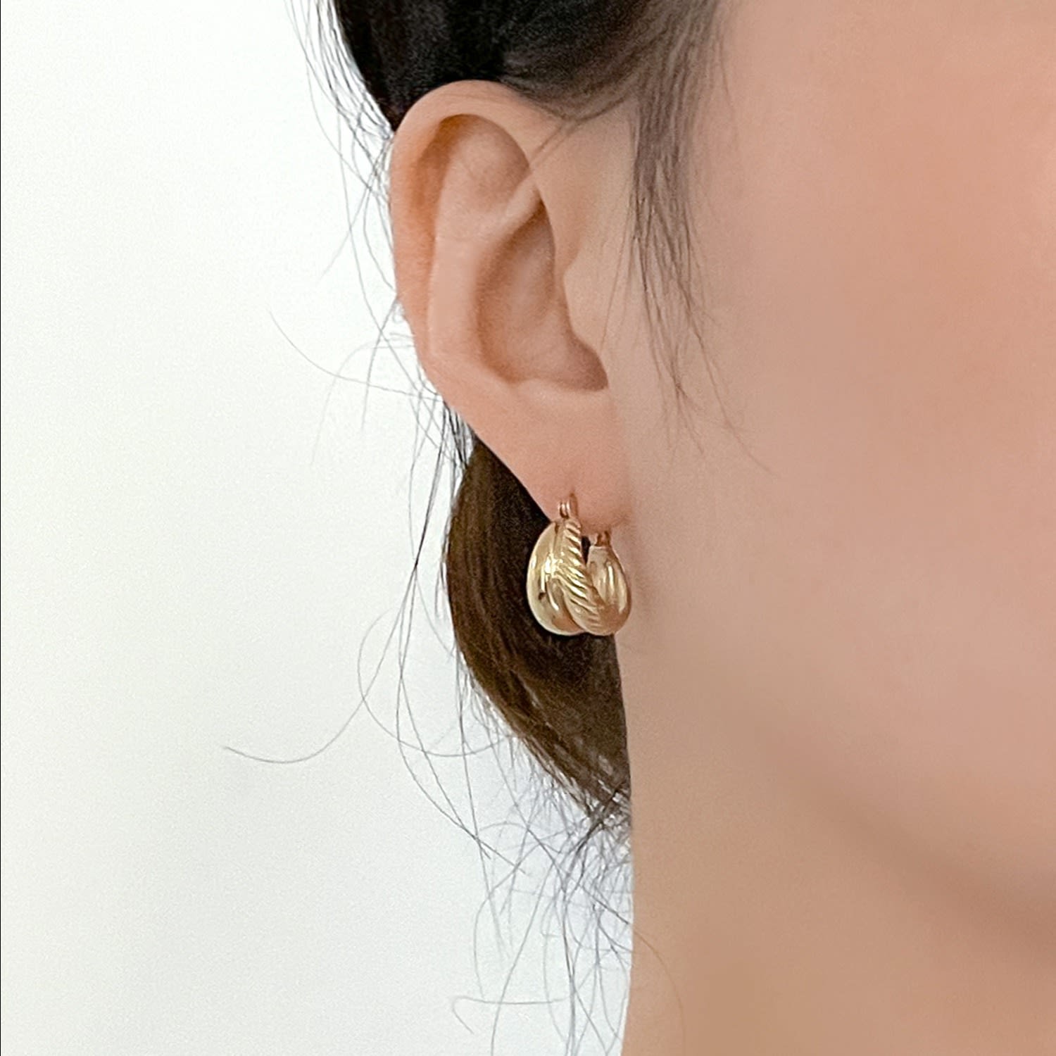 Chunky Double Hoop Earrings - Gold