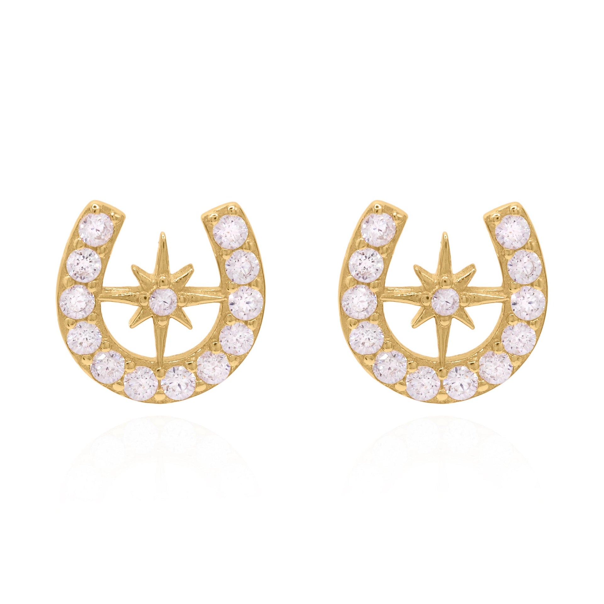 Zada Horseshoe Star Stud Earrings - Gold Plated