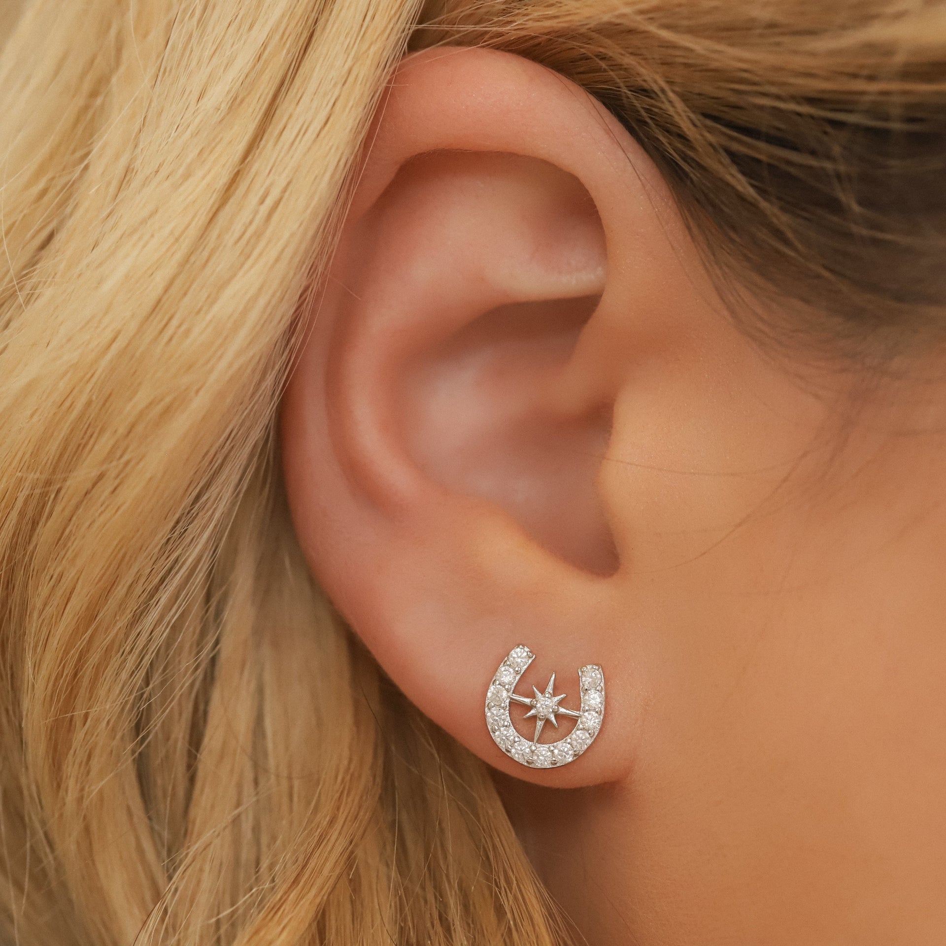 Zada Horseshoe Star Stud Earrings - Sterling Silver
