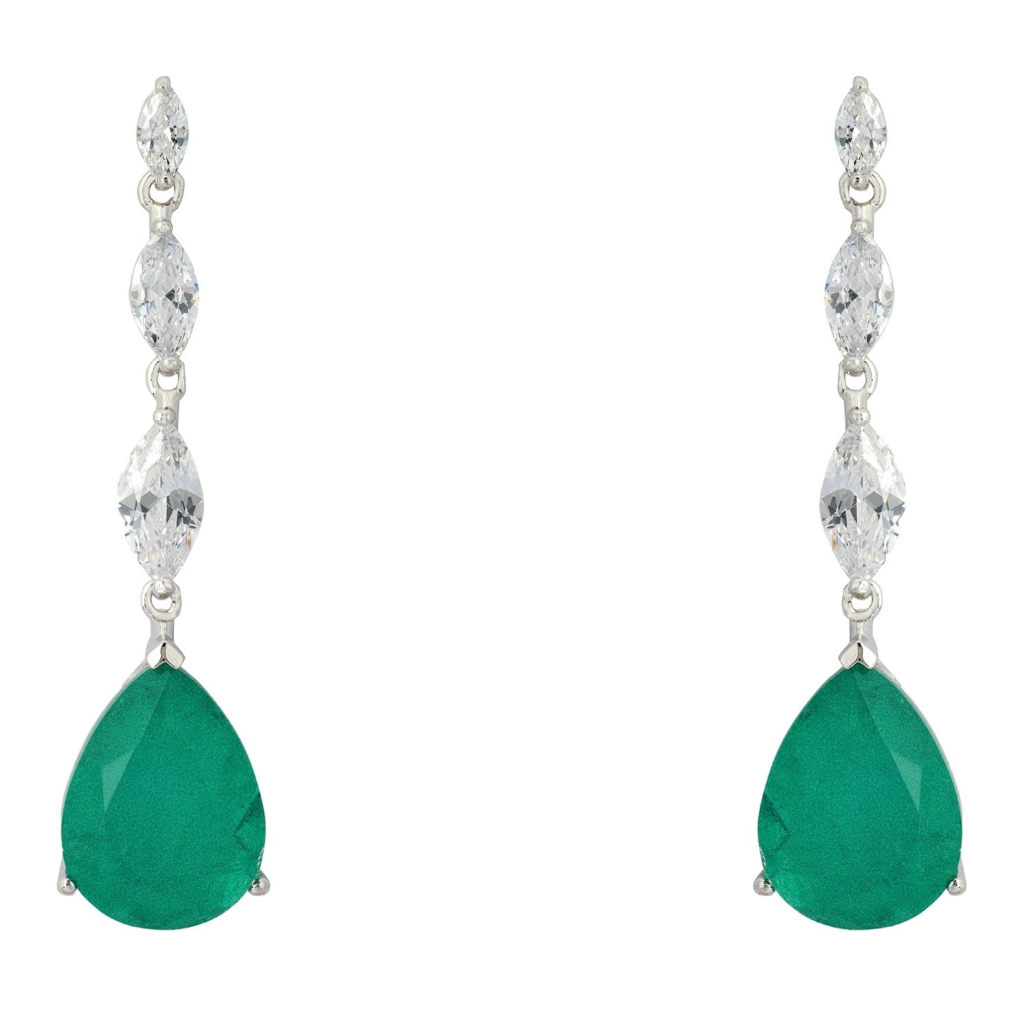 Zara Teardrop Colombian Emerald Gemstone Earrings Silver