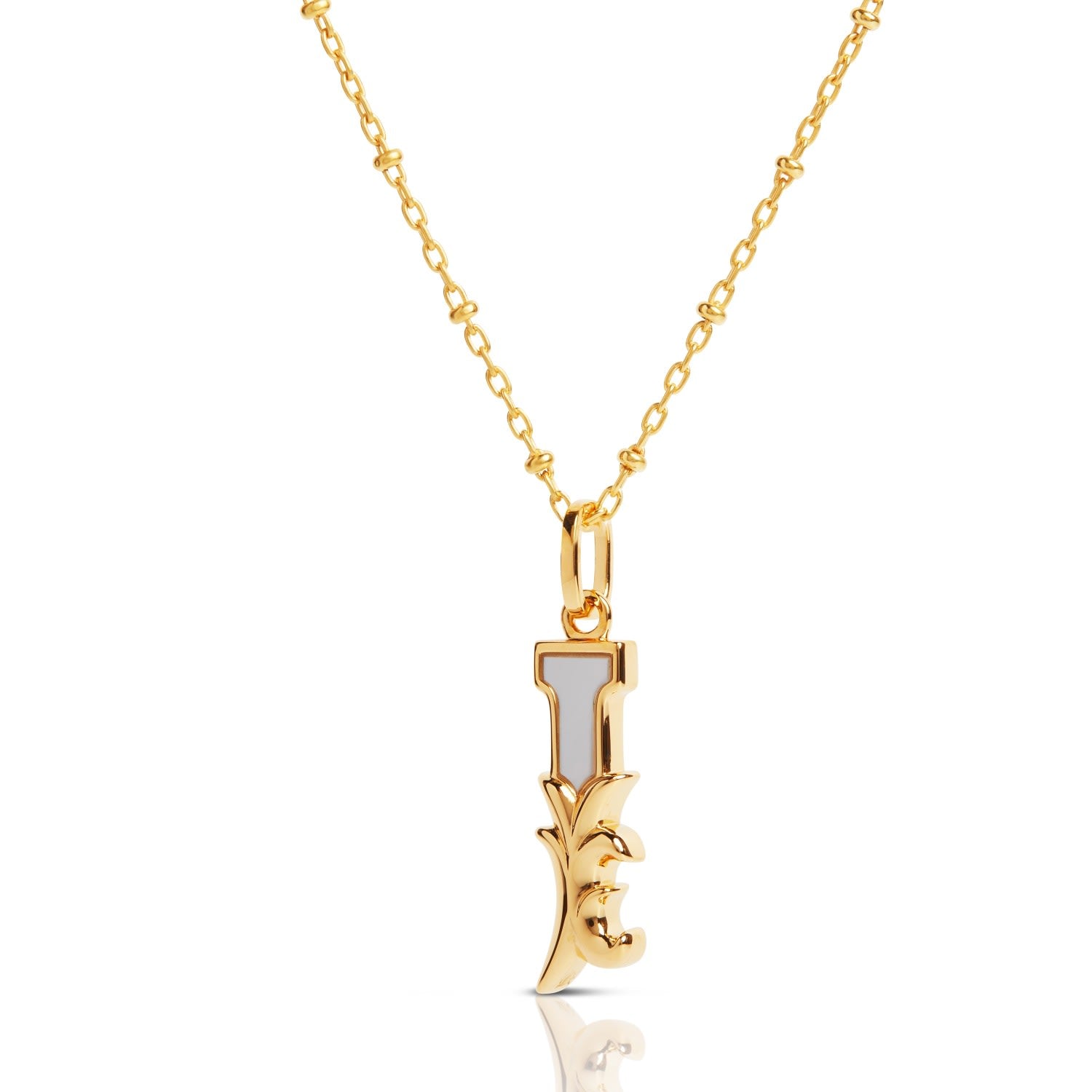 Gold Plated I Initial Necklace With Mother Of Pearl