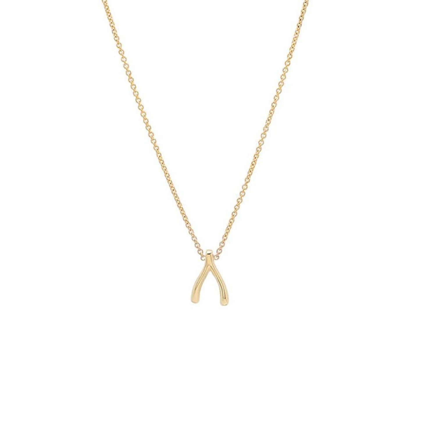 Sterling Silver Tiny Mini Wishbone Necklace - Gold