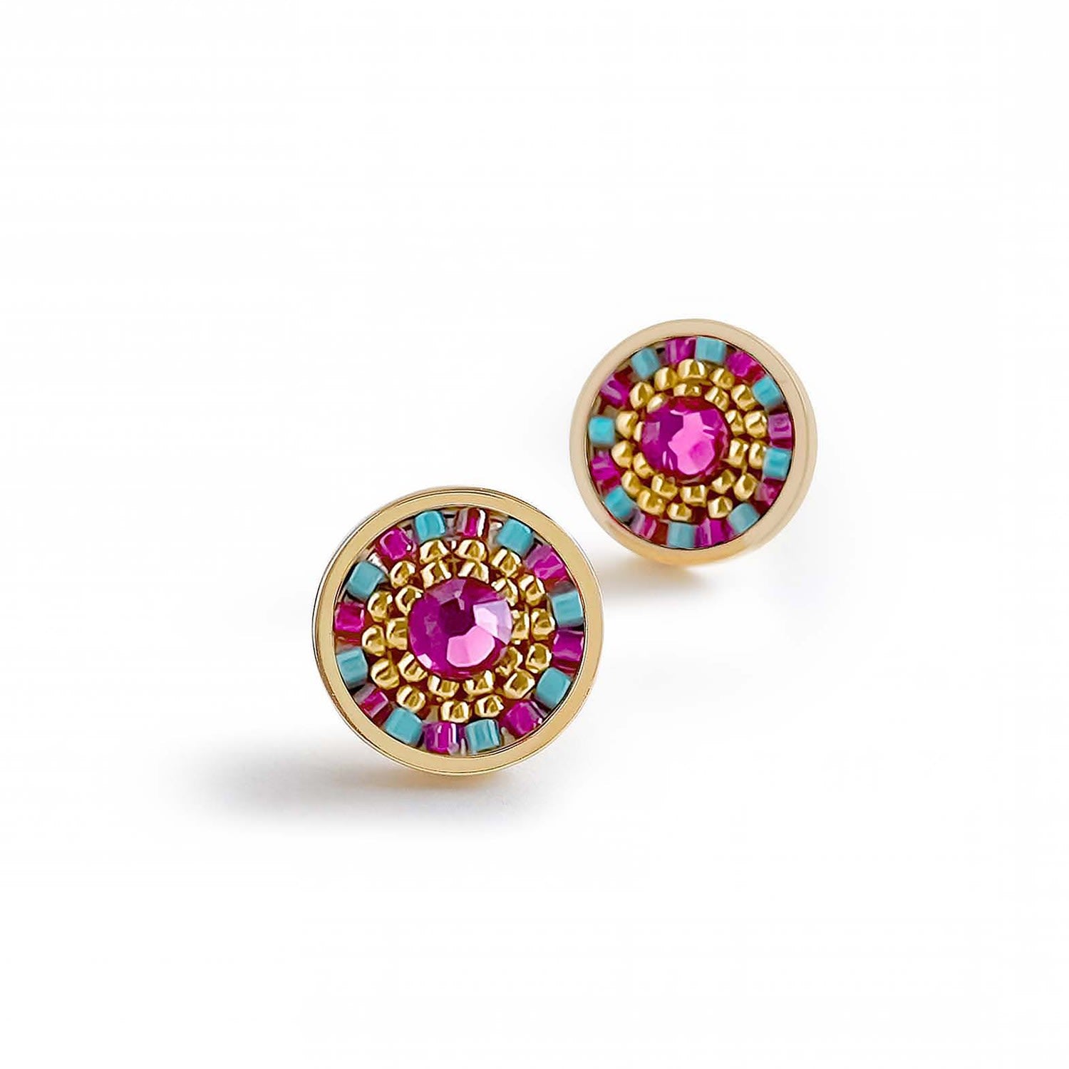 Striped Medallion Stud Earrings - Cotinga