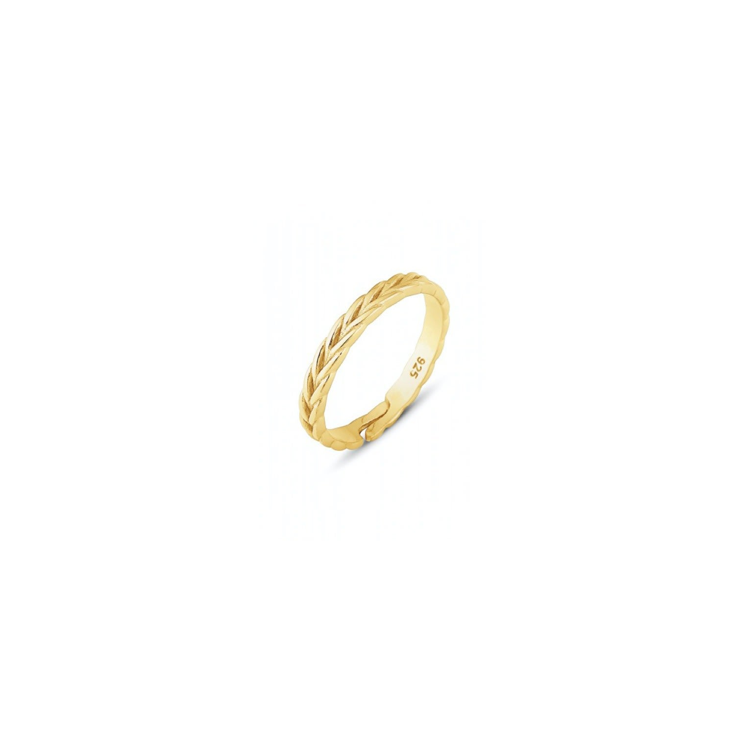 Braided Barley Design Adjustable Sterling Silver Band Ring - Gold