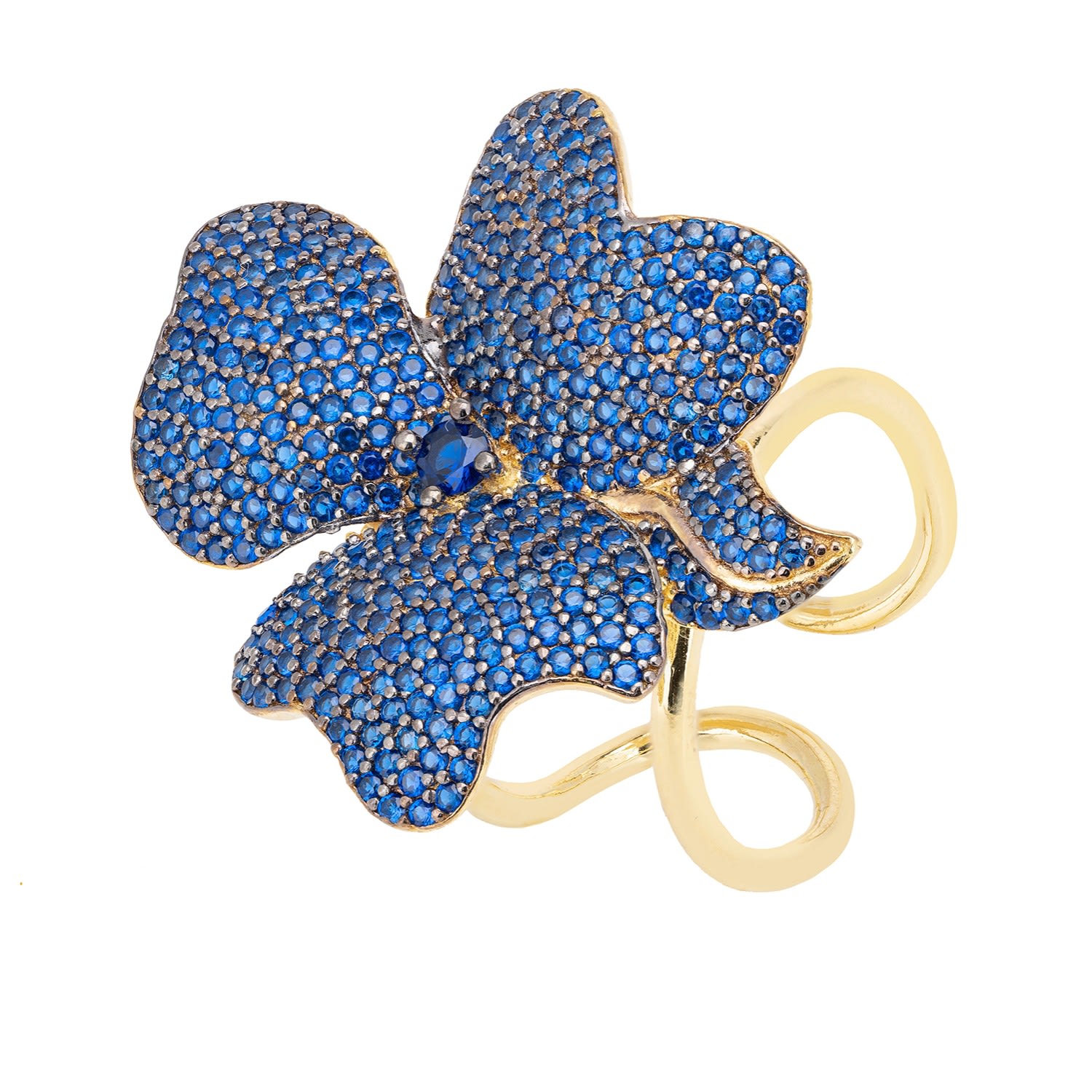 Flower Cocktail Ring Gold Sapphire Blue
