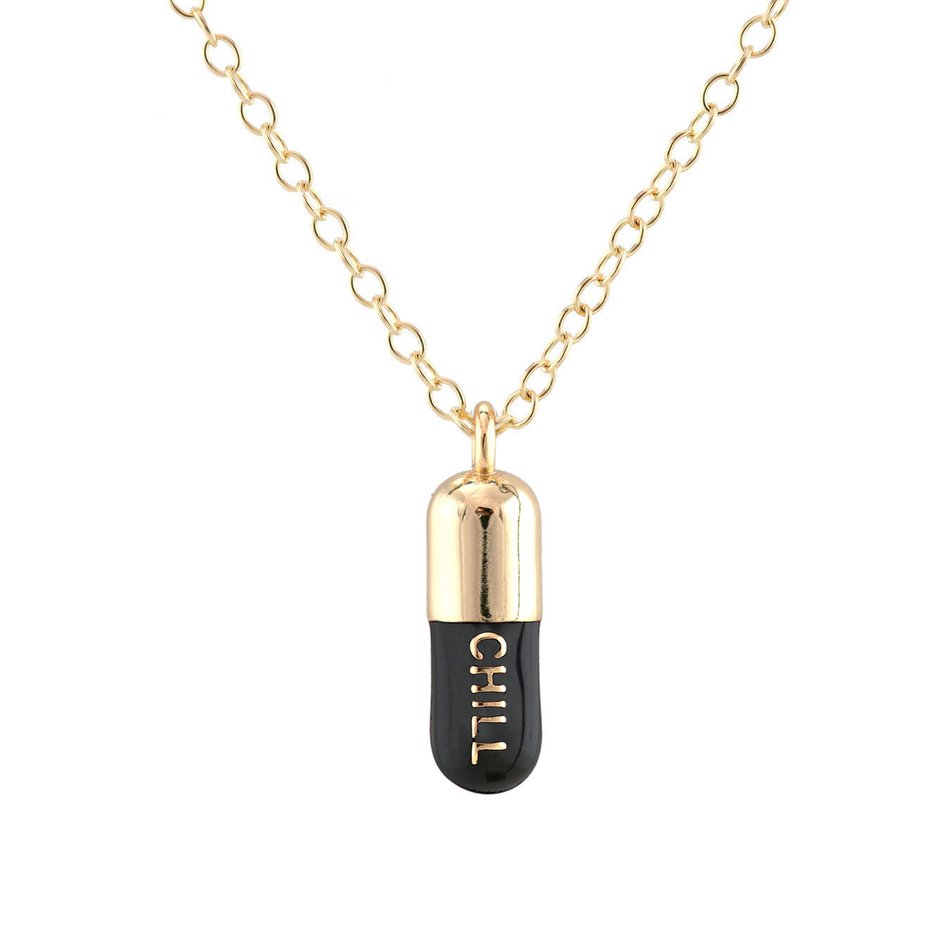 Chill Pill Enamel Necklace Gold Filled & Black Enamel