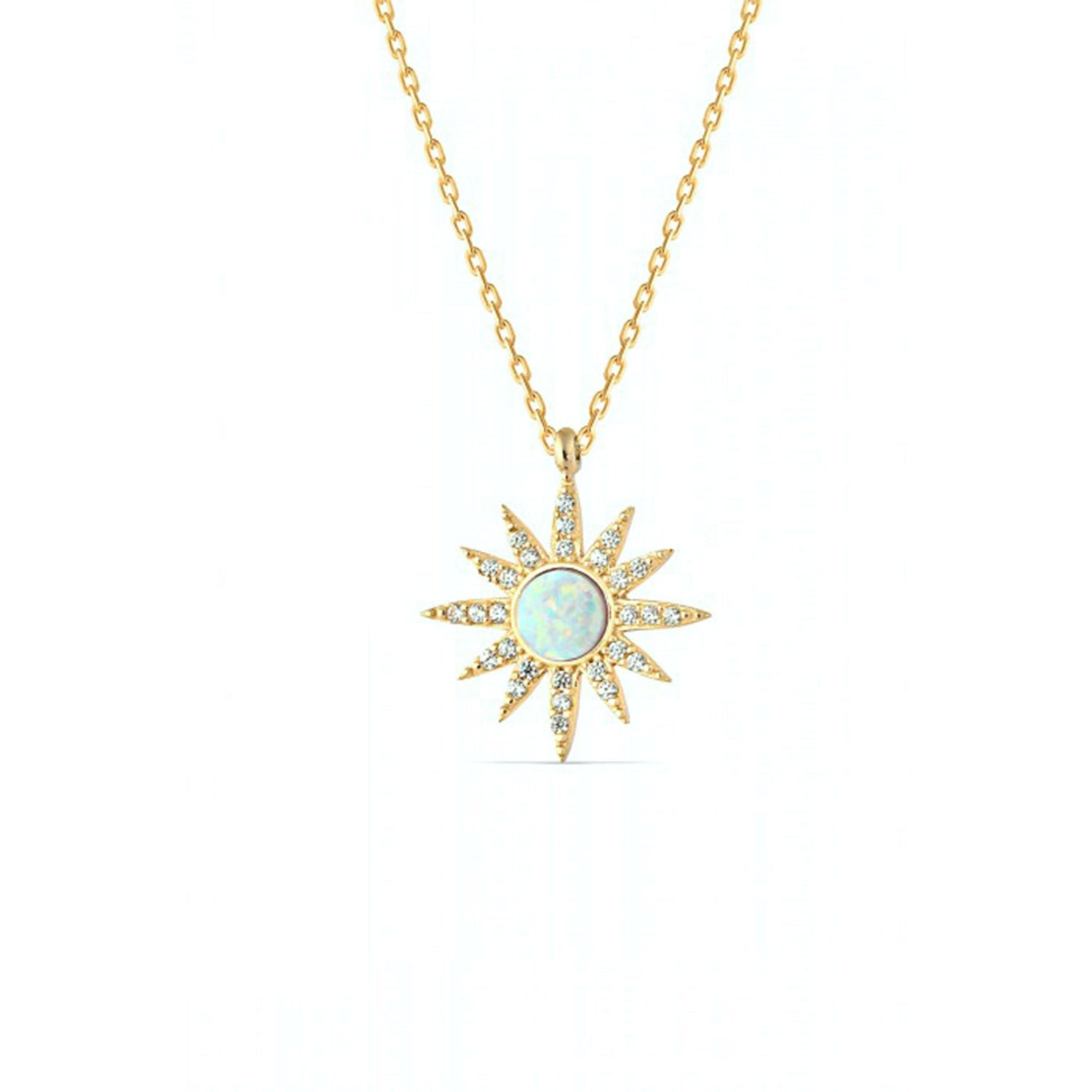 White Opal Sun Sterling Silver Necklace - Gold