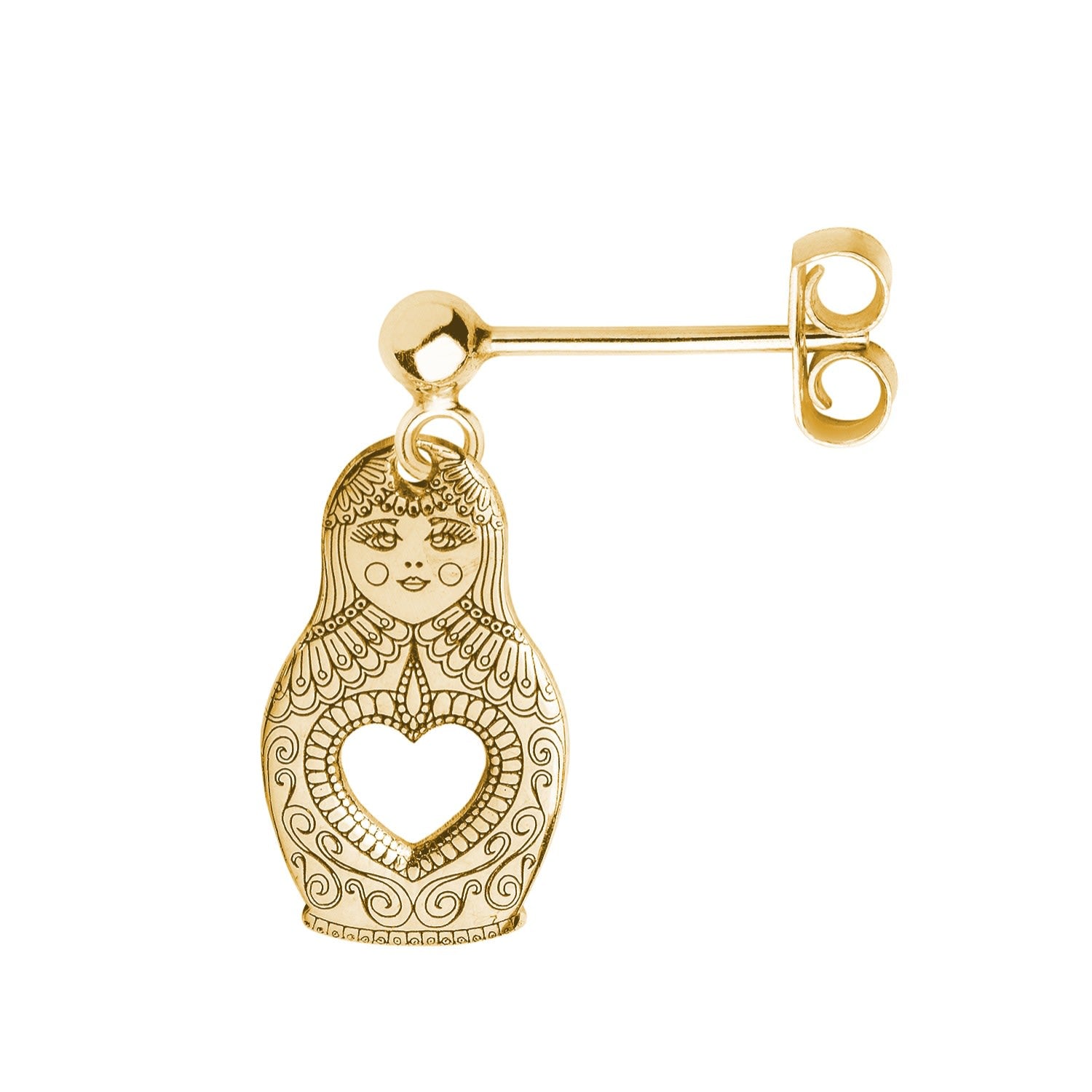Gold Russian Doll Single Short Drop Earring