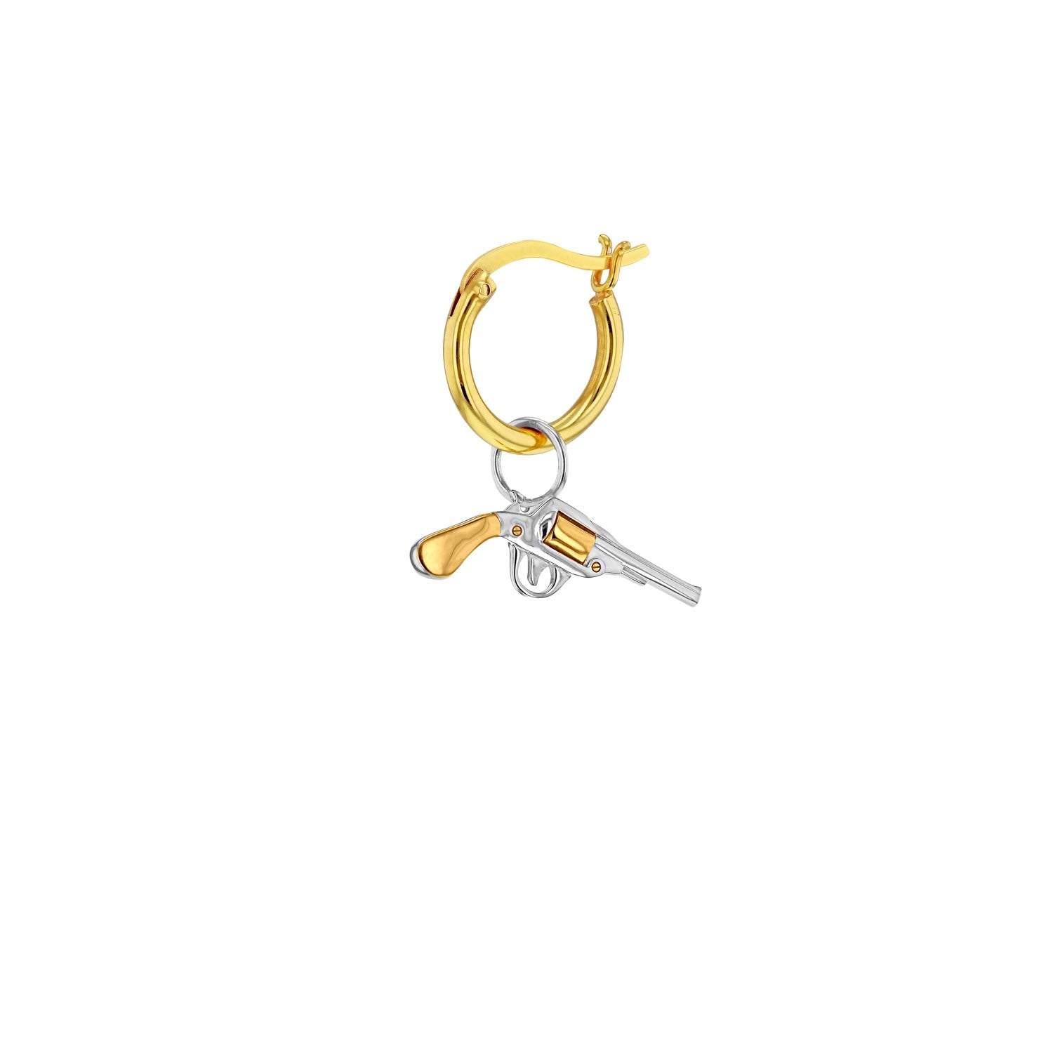 2-Tone Sterling Silver & 18Kt Gold-Plate Mini Pistol Charm On Gold Hoop