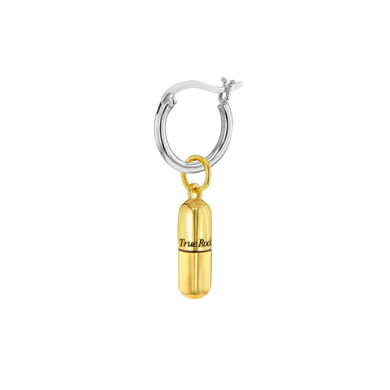 18Kt Gold Plated Mini Pill Charm On Sterling Silver Hoop
