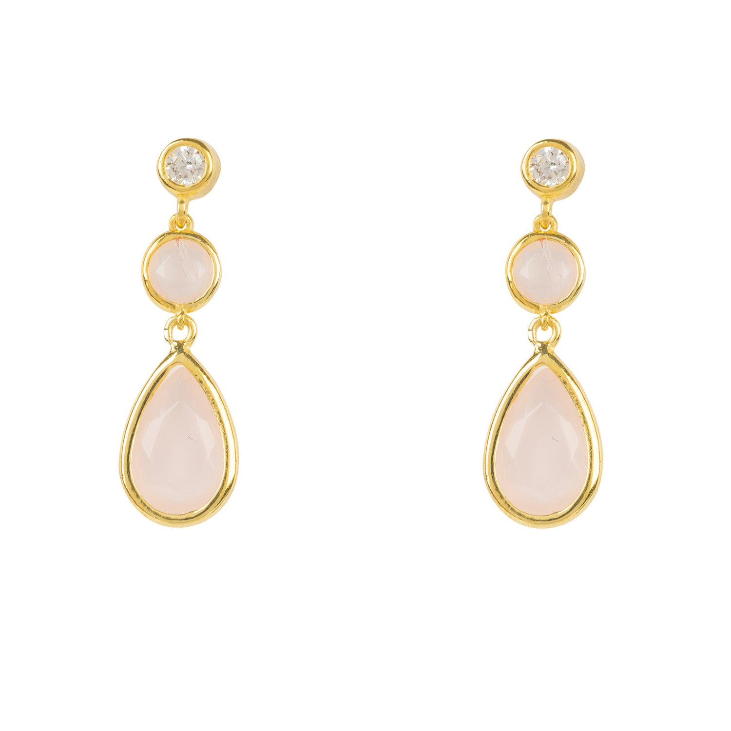 Tuscany Gemstone Drop Earring Gold Rose Quartz