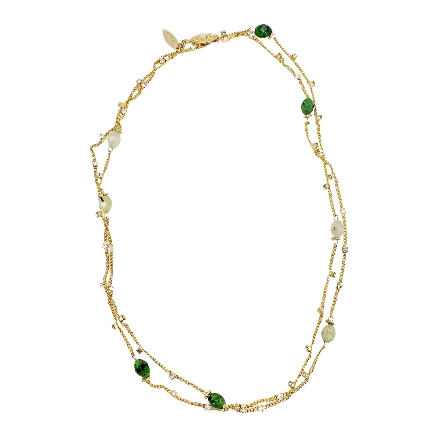 Zircon Stone With Green Gemstone Long Gold Necklace