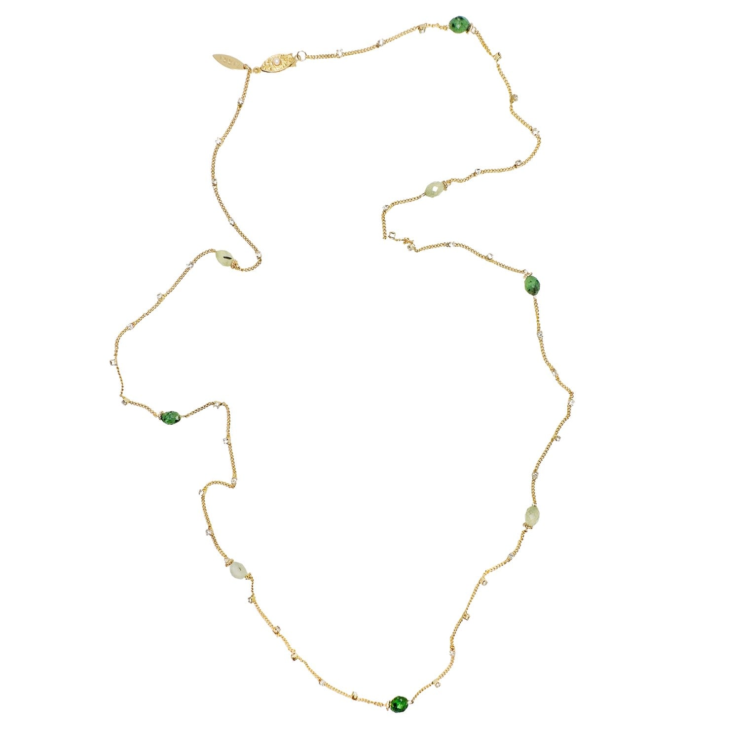 Zircon Stone With Green Gemstone Long Gold Necklace